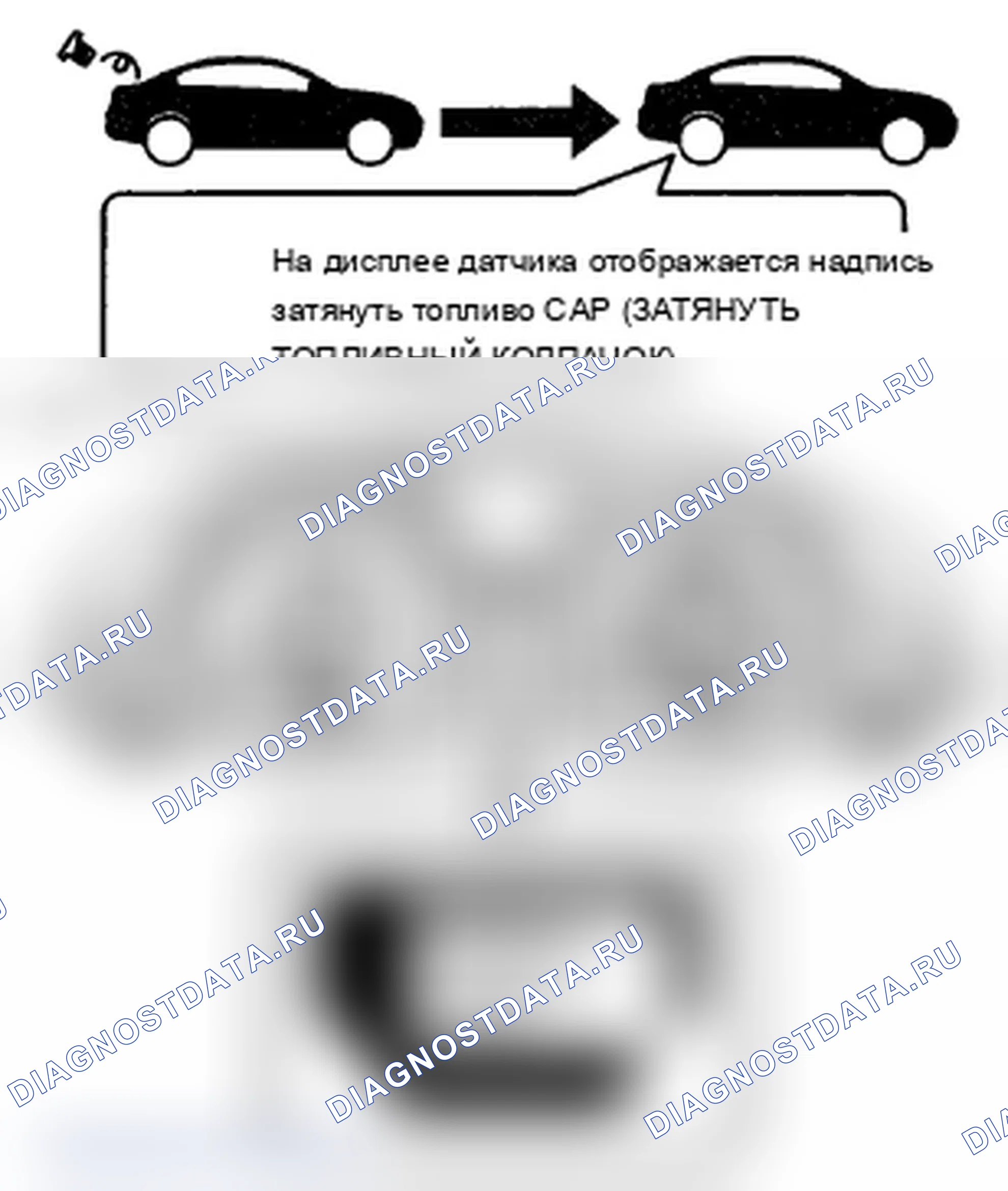 Рис. 349: Предупреждающее сообщение о топливной пробке. Acura TL IV рестайлинг