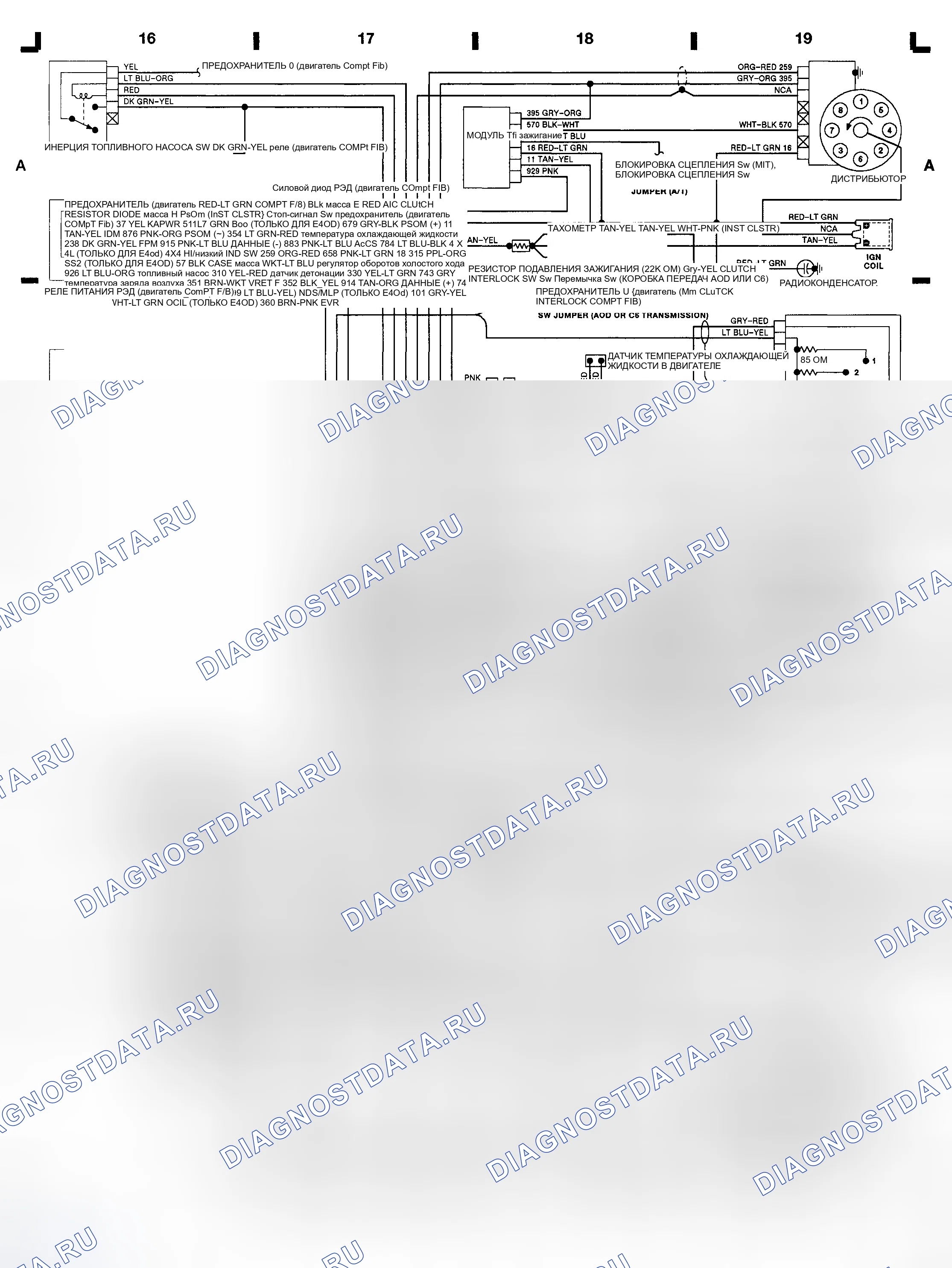 Рис. 5: Электронное управление двигателем (EEC) (7.5L) (сетки 16-19). Ford Pickup F350 
