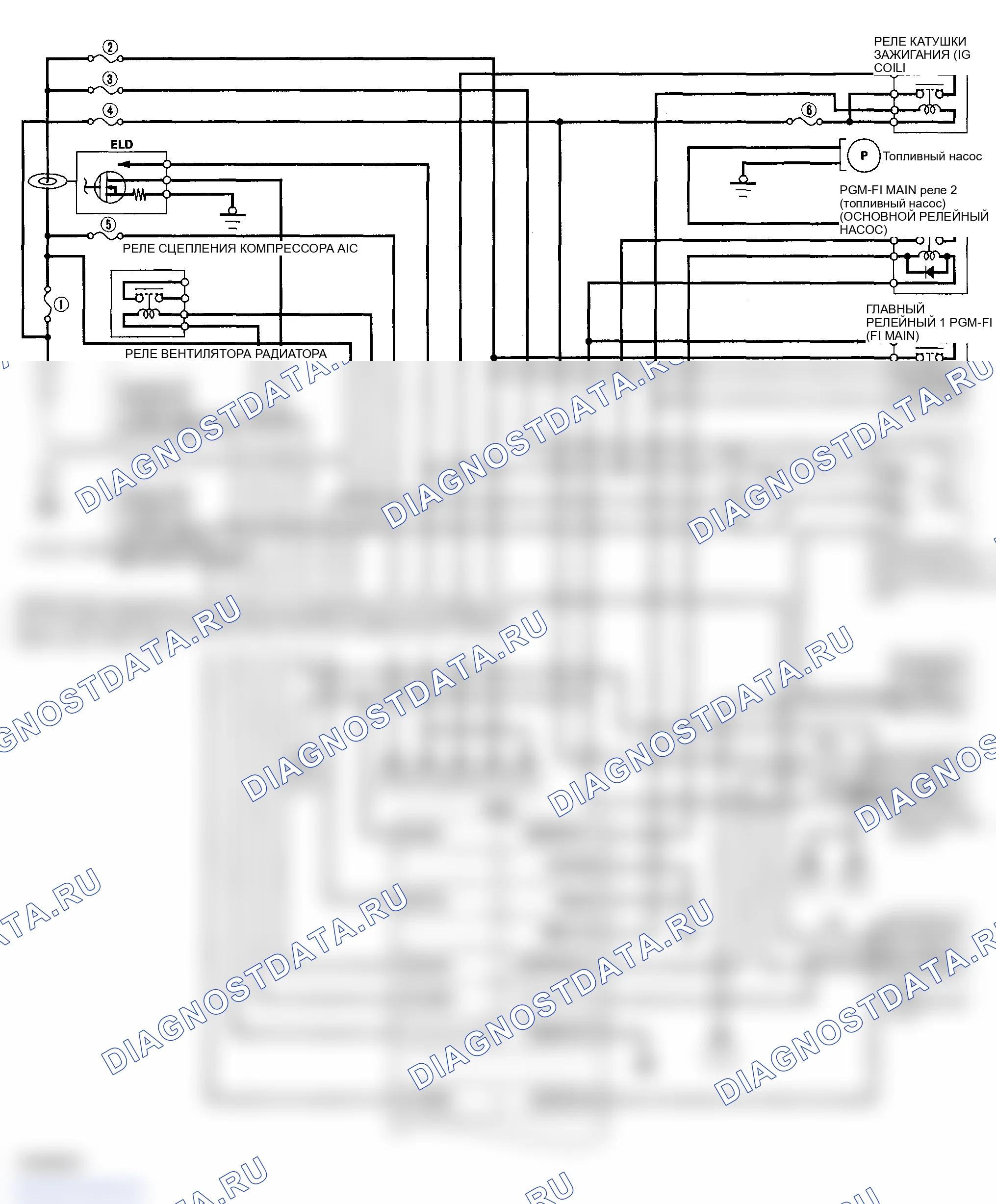 Рис. 8: Электрические соединения блок управления силовым агрегатом (PCM). Honda Ridgeline I