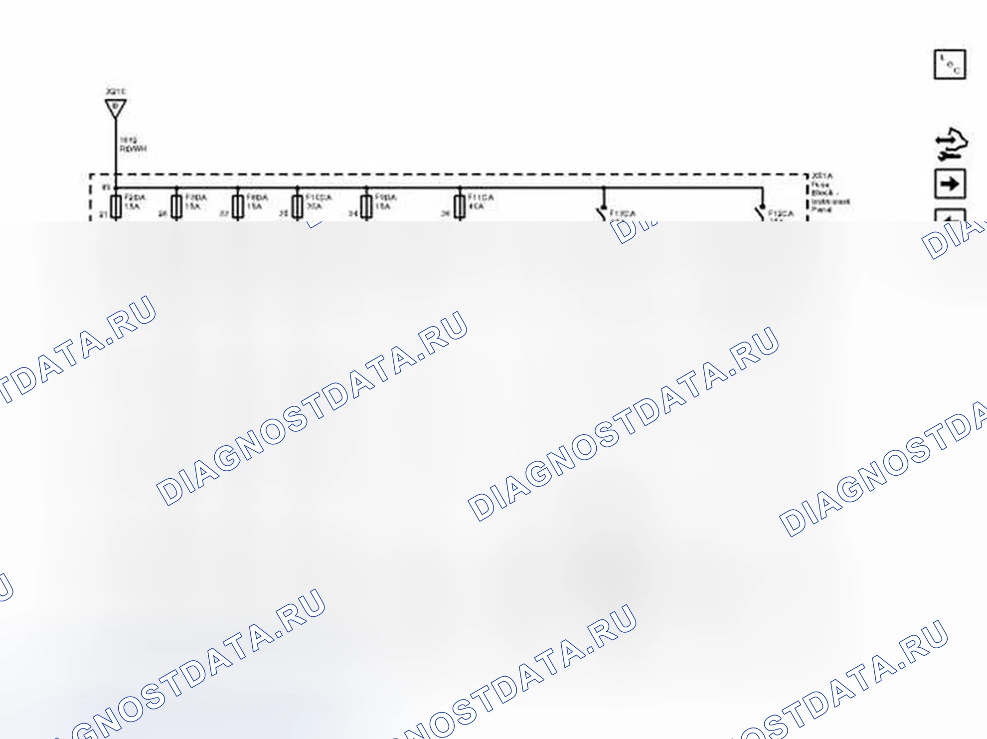 Рис. 93: F2DA, F3DA, F8DA, F9DA, F10DA и F11DA Предохранители, F12DA и F13DA Автоматические выключатели. Chevrolet Malibu VIII рестайлинг