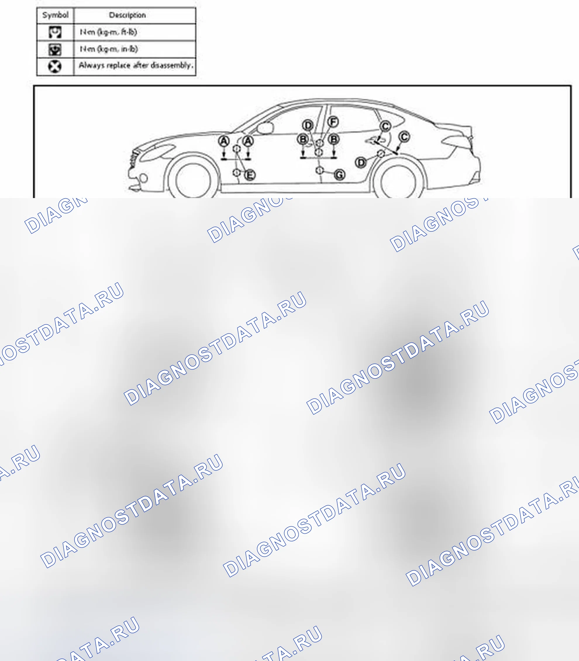 Рис. 41: ДВЕРЬ В СБОРЕ: Регулировка. Infiniti M37 IV