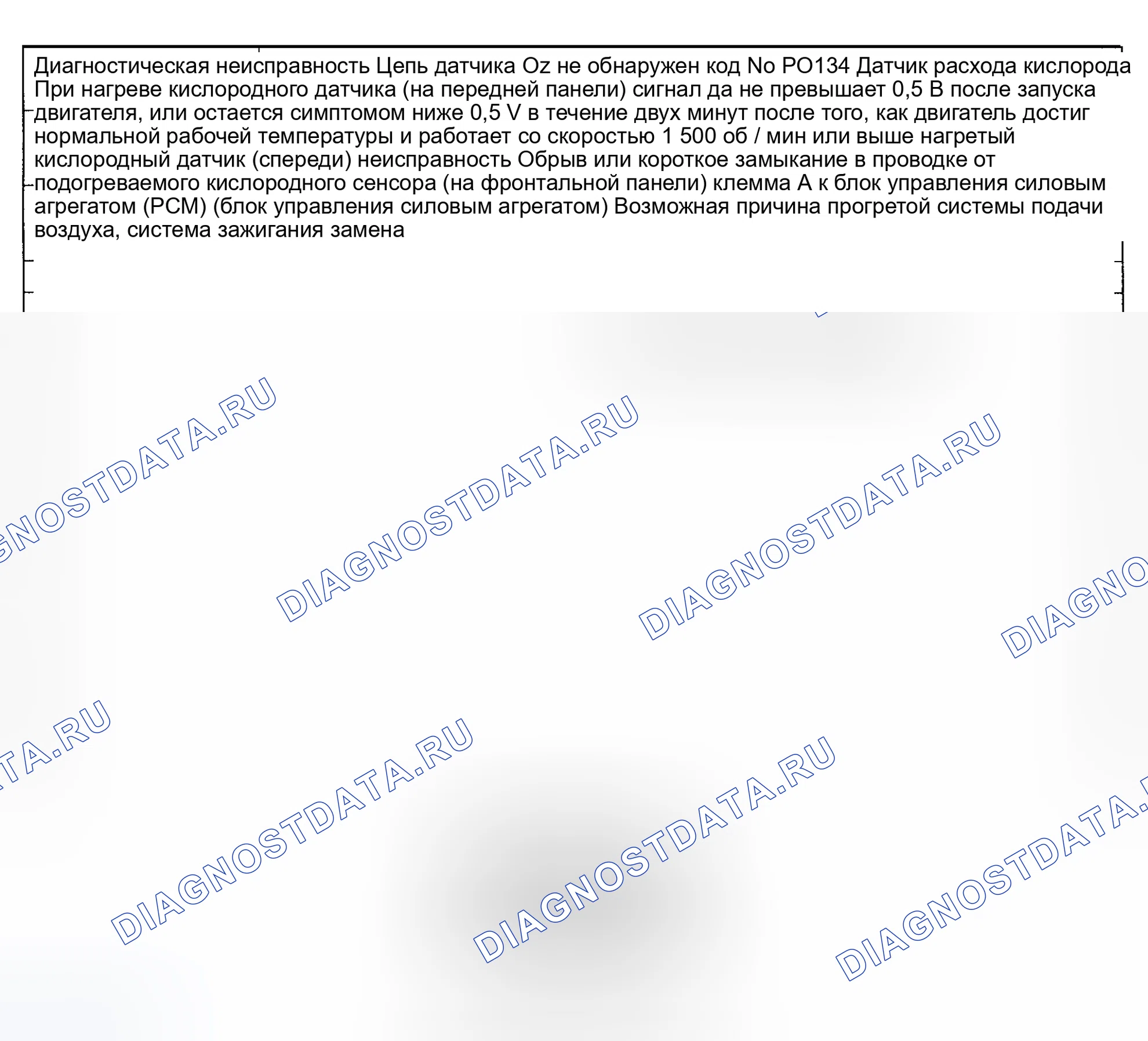 Рис. 16: расшифровка кода ошибки P0134: ДАТЧИК КИСЛОРОДА Ckt АКТИВНОСТЬ НЕ ОБНАРУЖЕНА. Mazda Protege BH