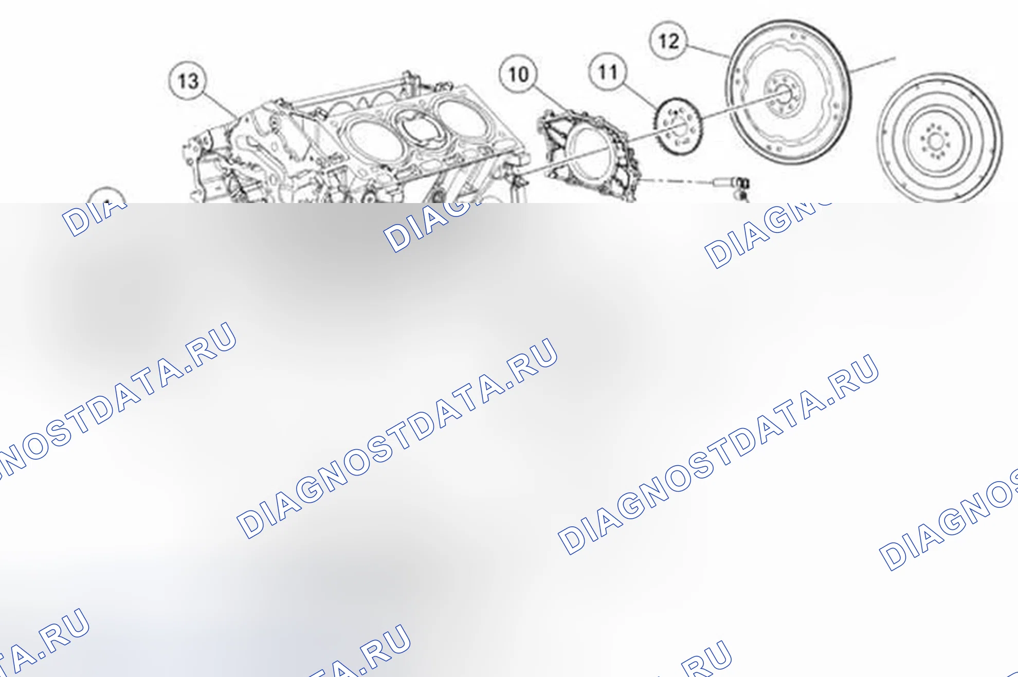 Рис. 319: Нижний блок двигателя (Вид 1). Ford Mustang V рестайлинг 2