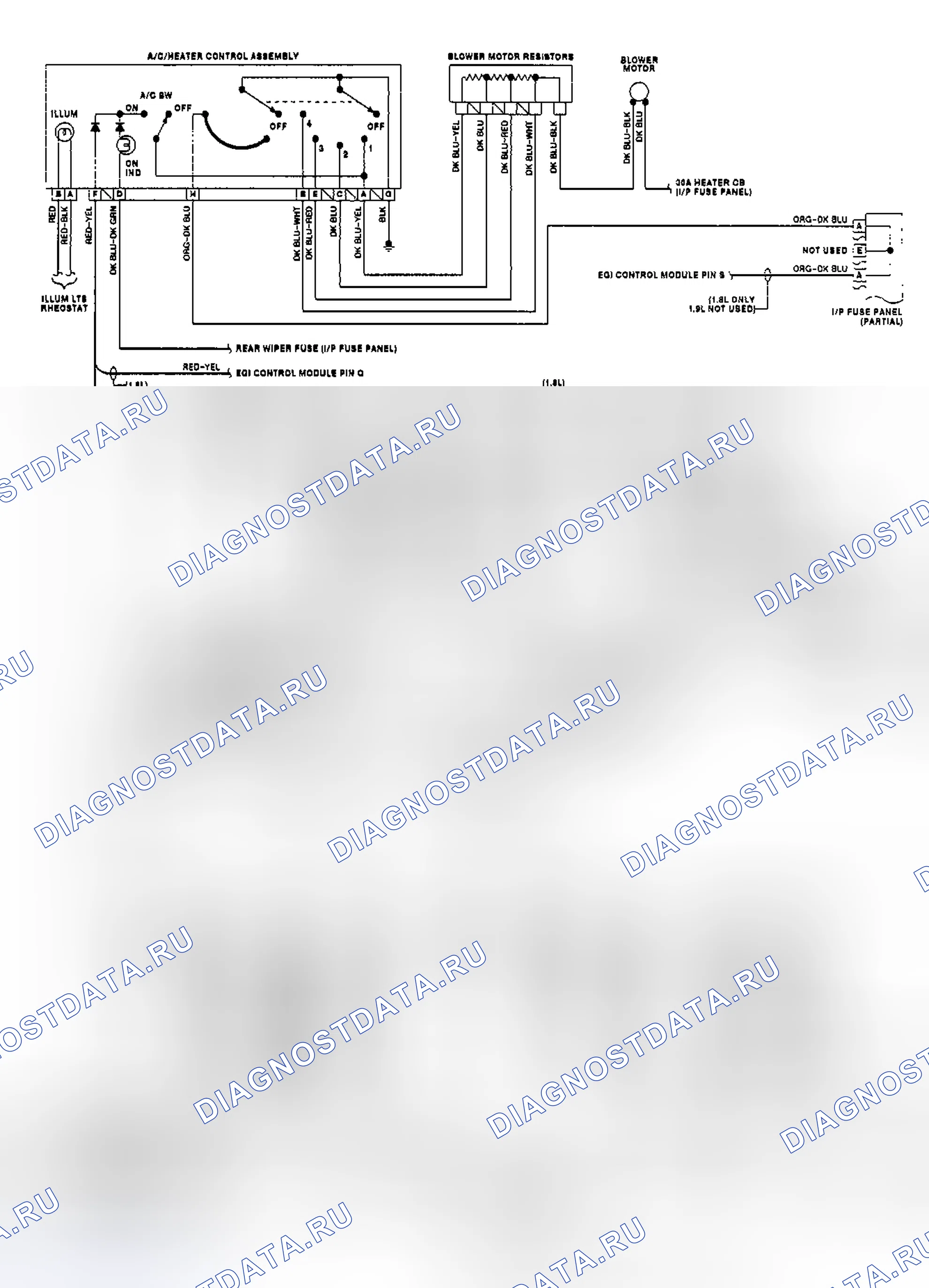 Рис. 3: Схема подключения A / C-нагревателя (Escort и Tracer 1.8L и 1.9L). Ford Escort V