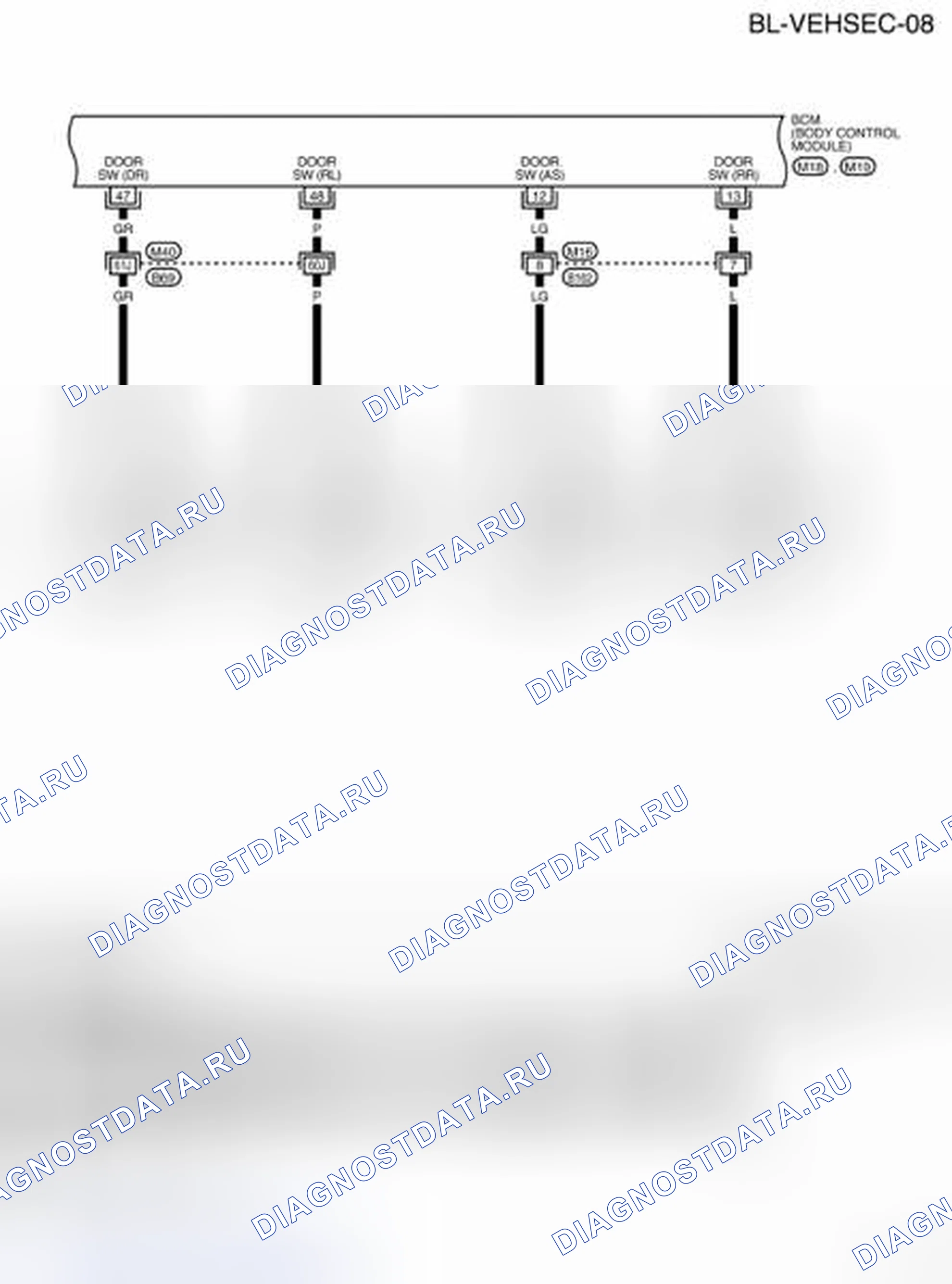 Рис. 98: Bl-VEHSEC-08 - схема электропроводки (кабина экипажа). Nissan Frontier D40