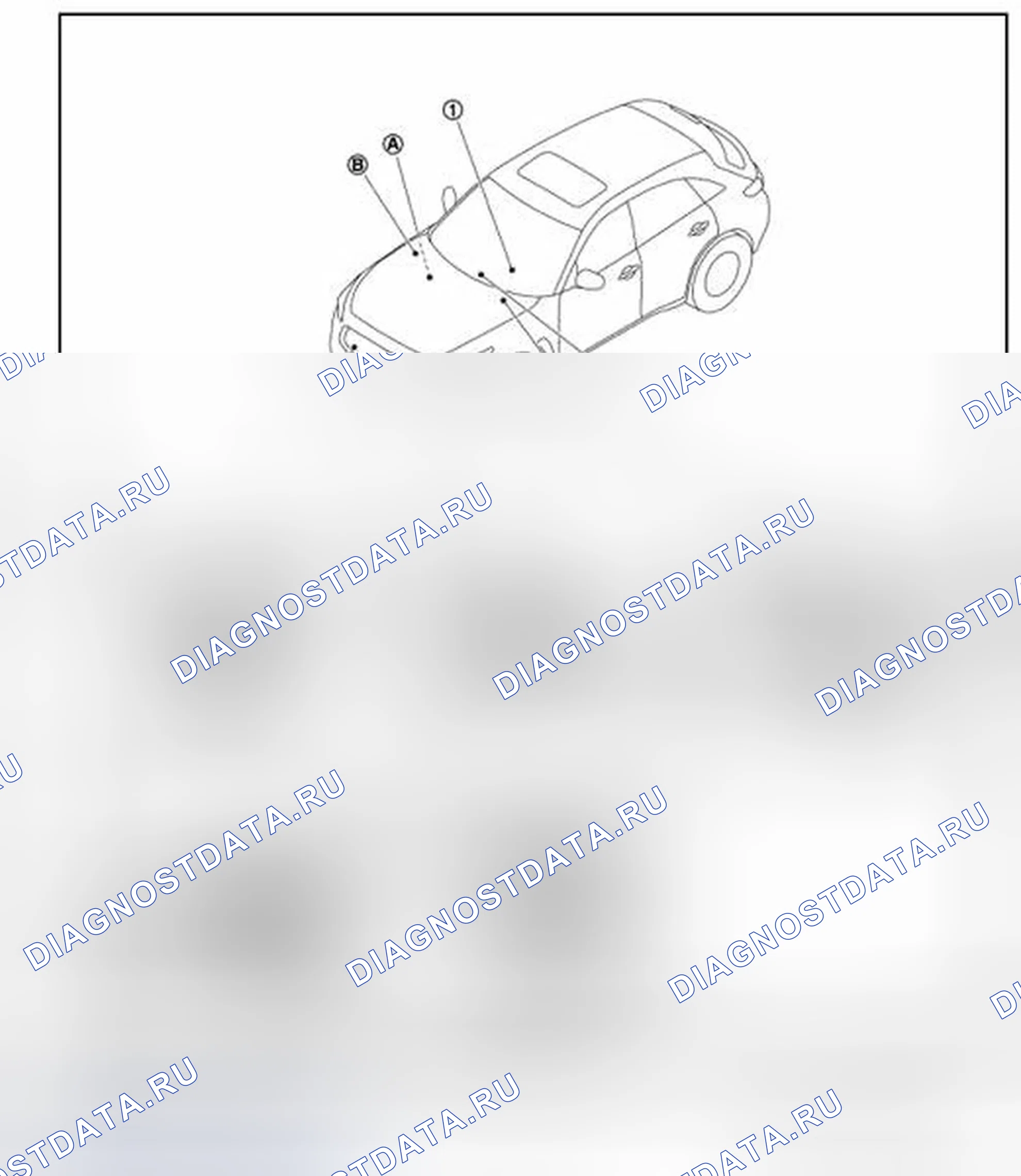 Рис. 5: БЕЗ ДАТЧИКА ДОЖДЯ: Расположение компонентов. Infiniti FX35 II рестайлинг