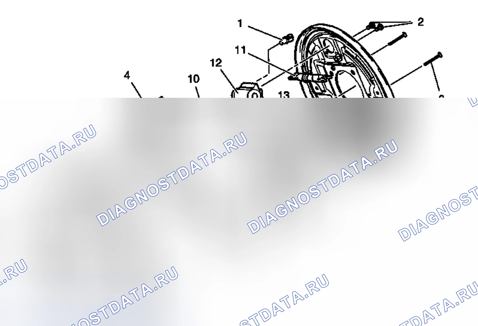 Рис. 14: Виды компонентов задних барабанных тормозов. Chevrolet Cruze I рестайлинг