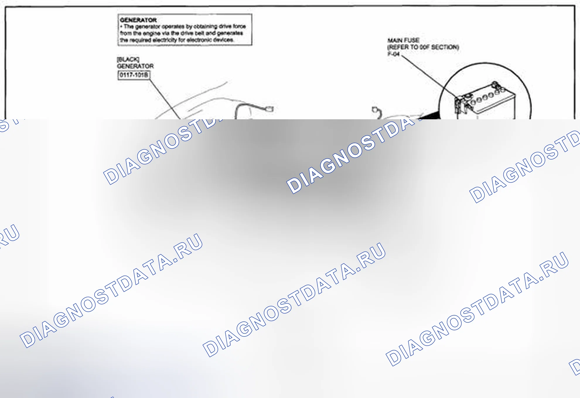 Рис. 86: Схема прокладки кабелей системы зарядки (SKYACTIV-G 2.0) (0117-1) 2 из 2. Mazda CX-5 I