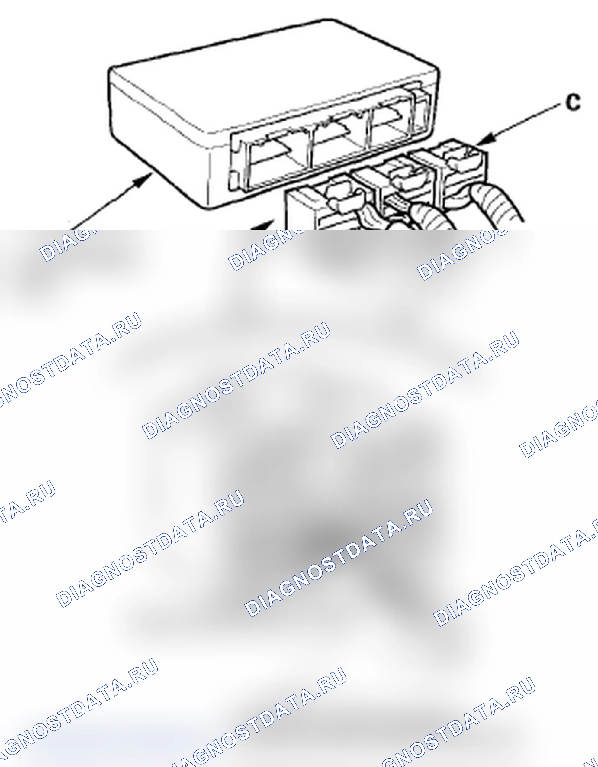 Рис. 20: Открытие короткозамыкающих разъемов блока SRS для диагностики. Acura RL II рестайлинг