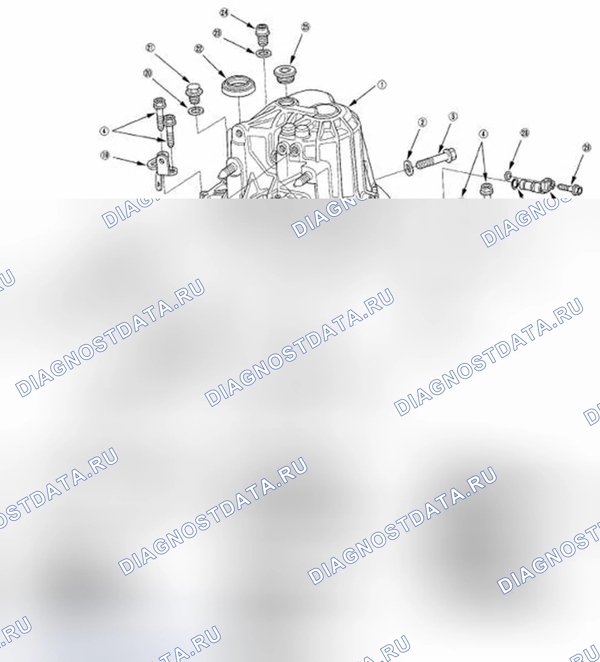 Рис. 113: Разнесенный вид - корпус коробки передач. Honda Element YH2 рестайлинг