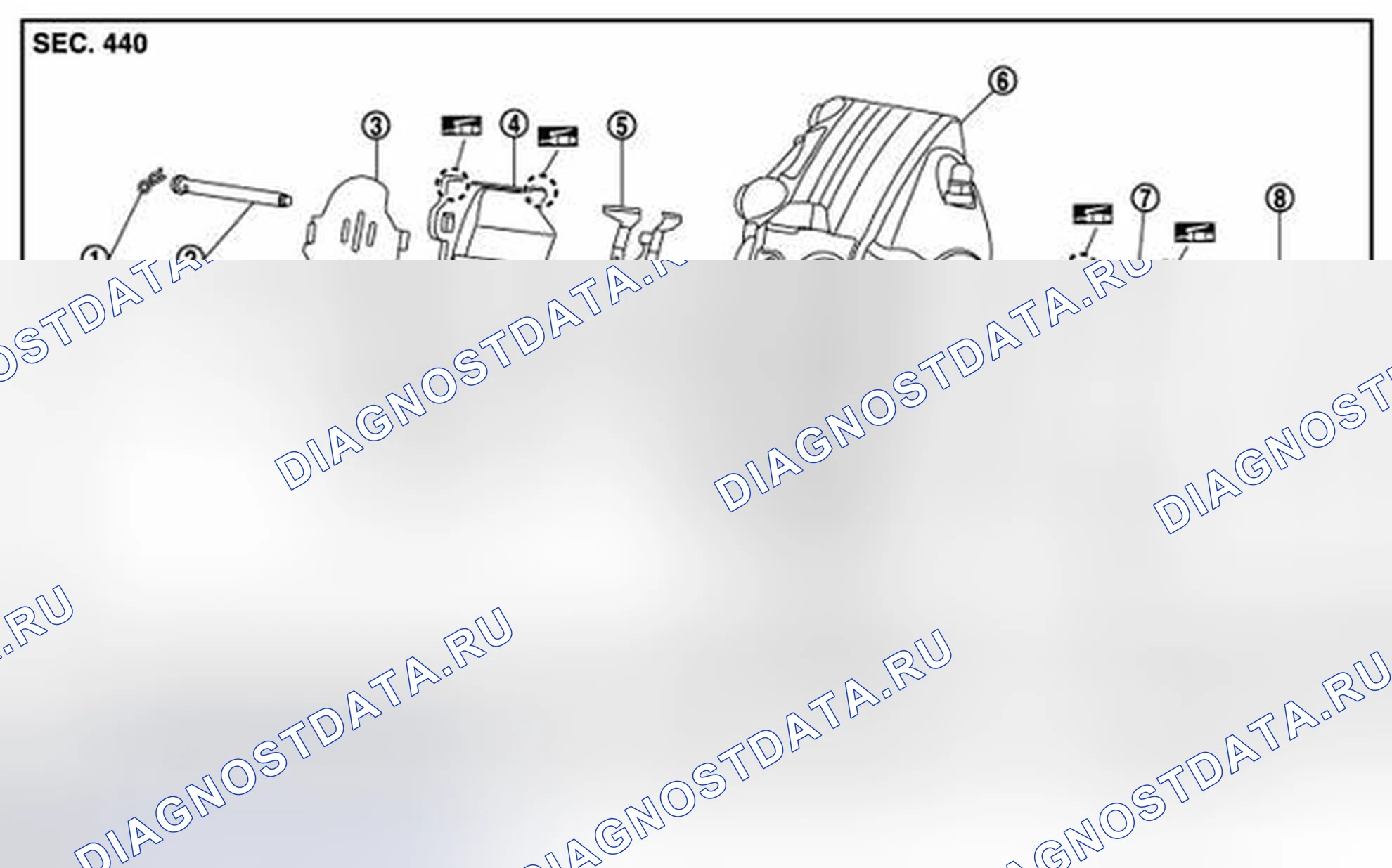 Рис. 26: ТОРМОЗНАЯ КОЛОДКА (4 ПОРШНЕВОГО ТИПА): Вид в разобранном состоянии. Infiniti FX37 II рестайлинг
