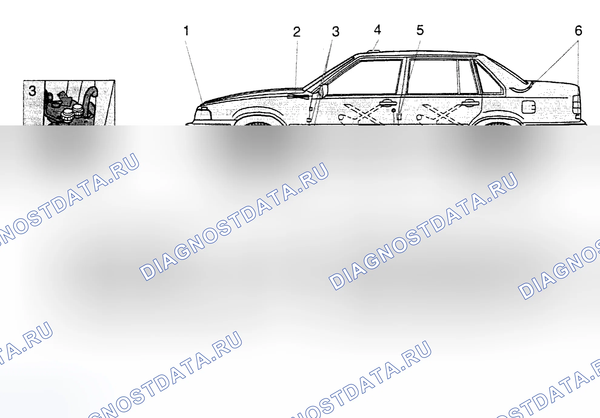 Рис. 7: ТОЧКИ СМАЗКИ АВТОМОБИЛЯ. Volvo V90 I