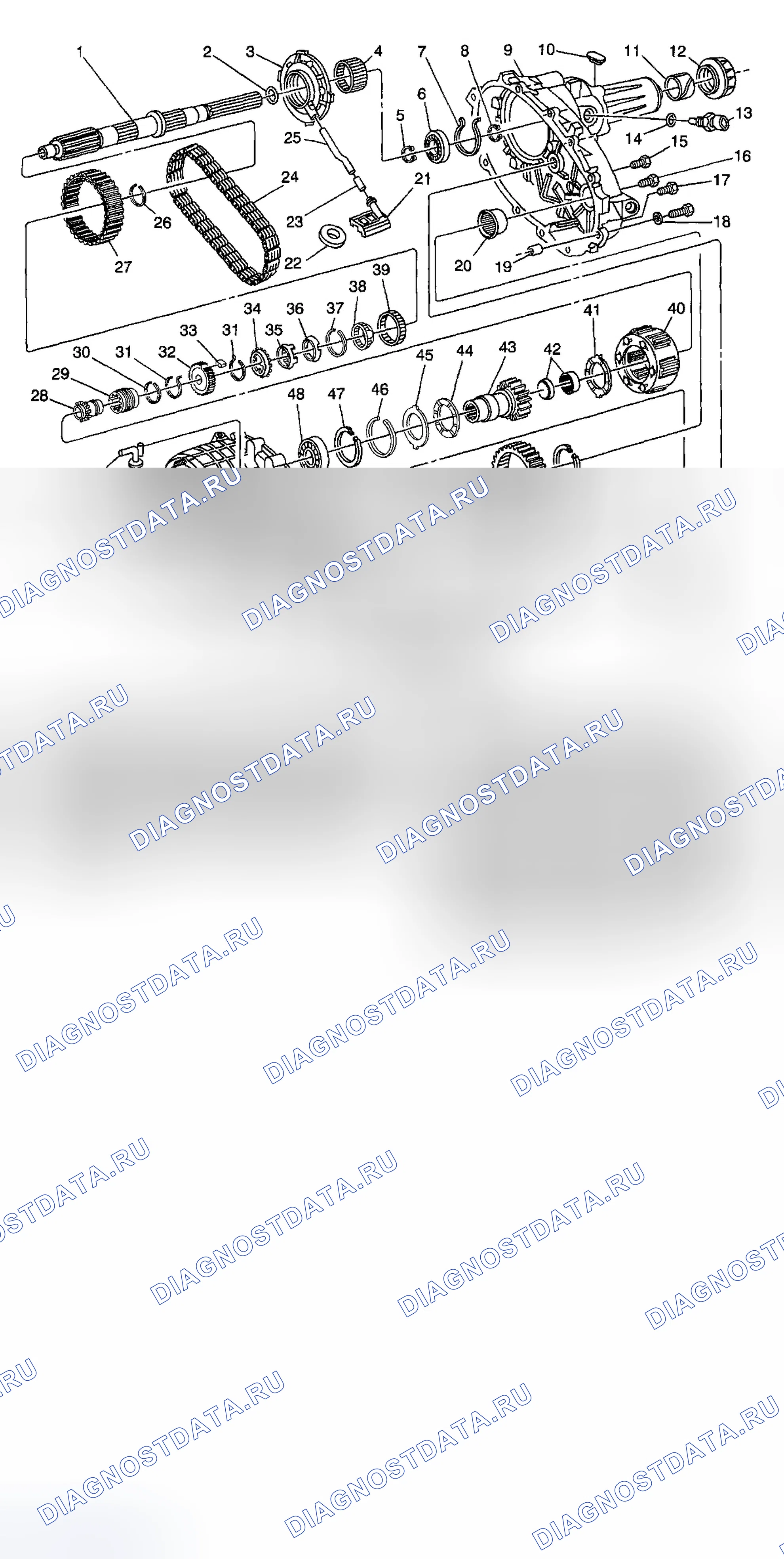 Рис. 683: Раздаточная коробка в разобранном виде. GMC Sierra 2500 
