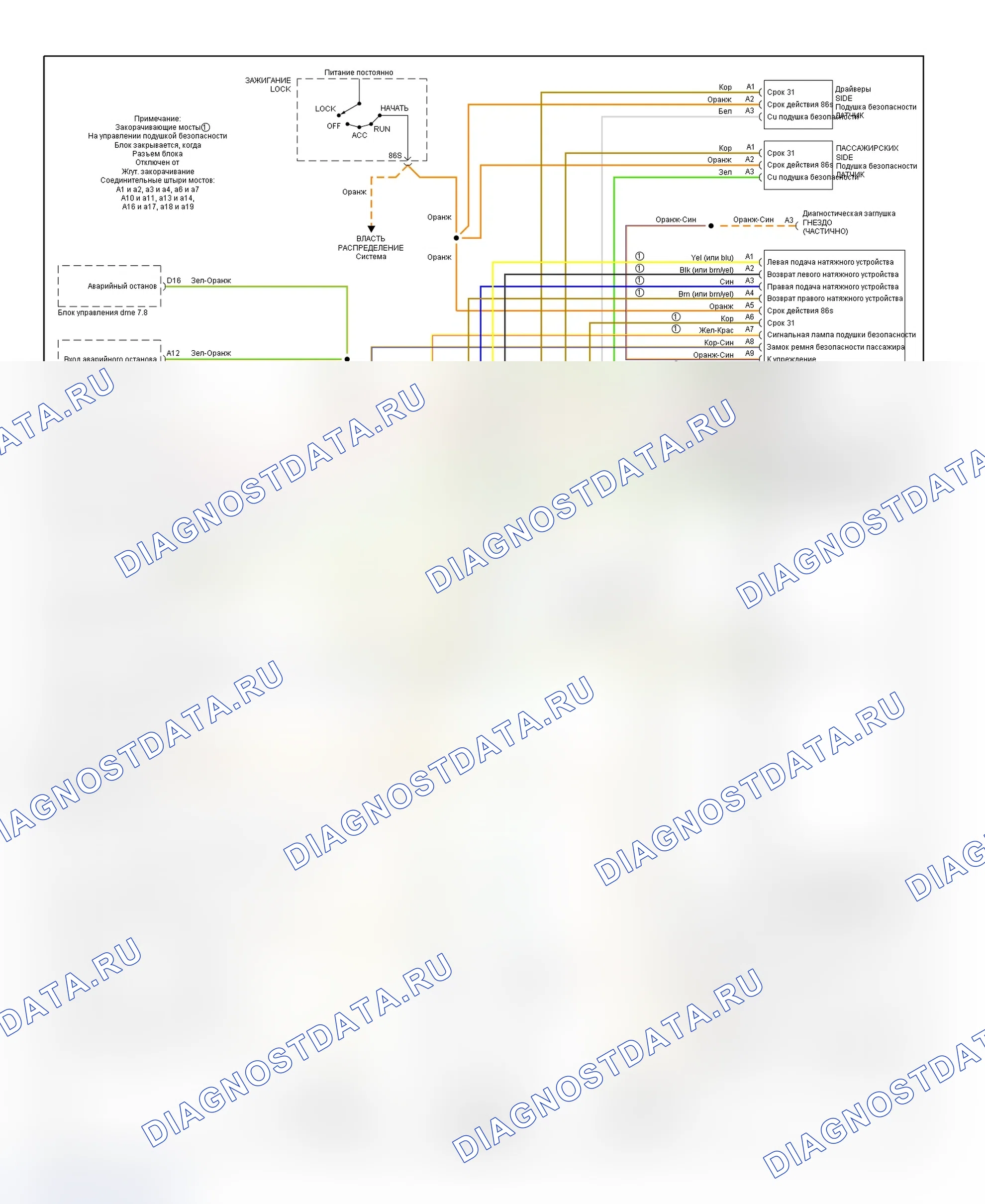 Рис. 1: Схема подключения системы подушек безопасности (911). Porsche Boxster S 986 рестайлинг
