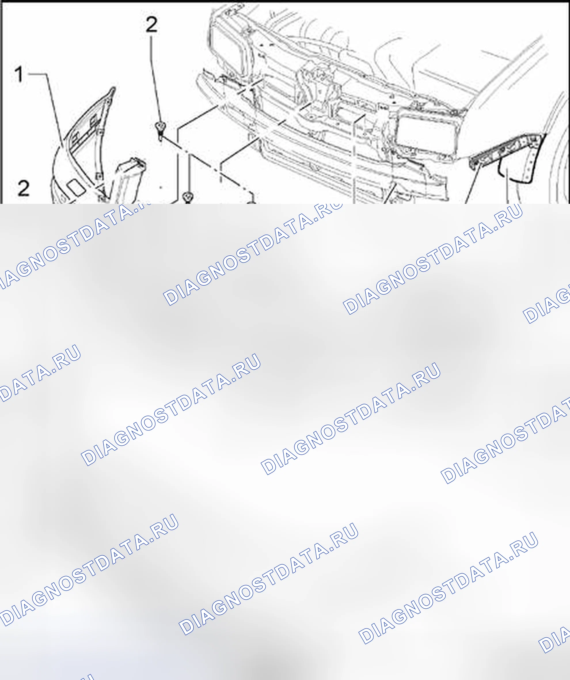 Рис. 4: Крышка бампера, обзор сборки. Volkswagen Golf Mk4