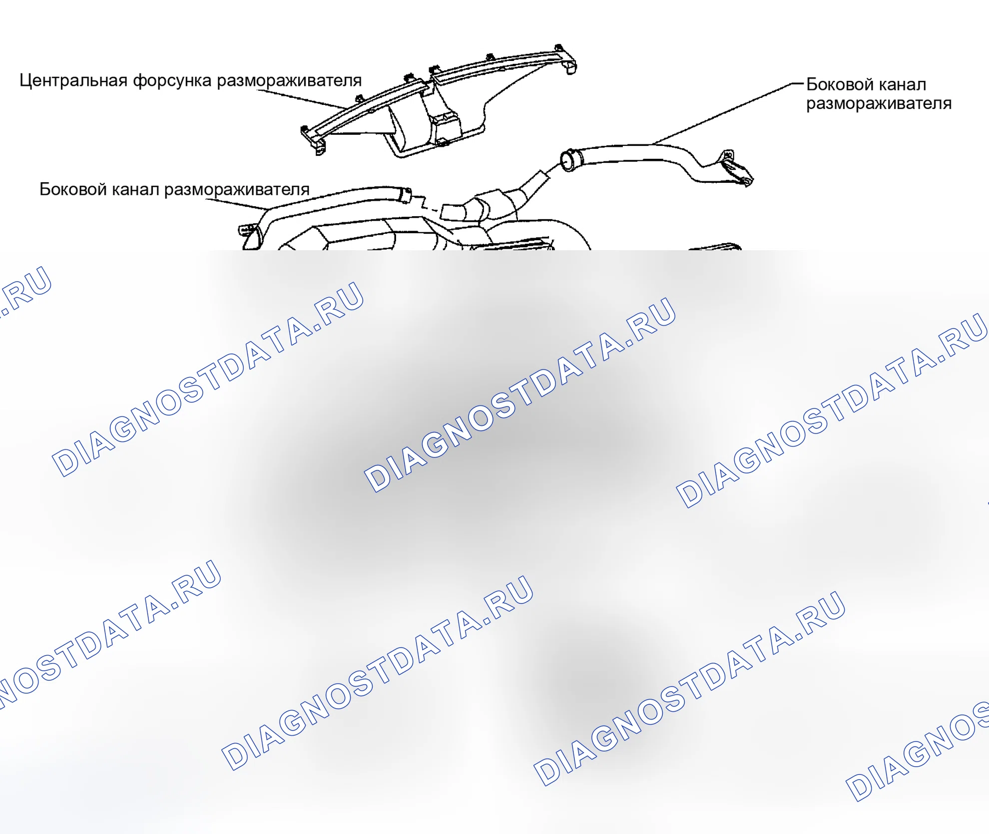Рис. 95: Воздуховоды вентиляторов, сопел дефростера и дефростеров. Nissan Altima L31