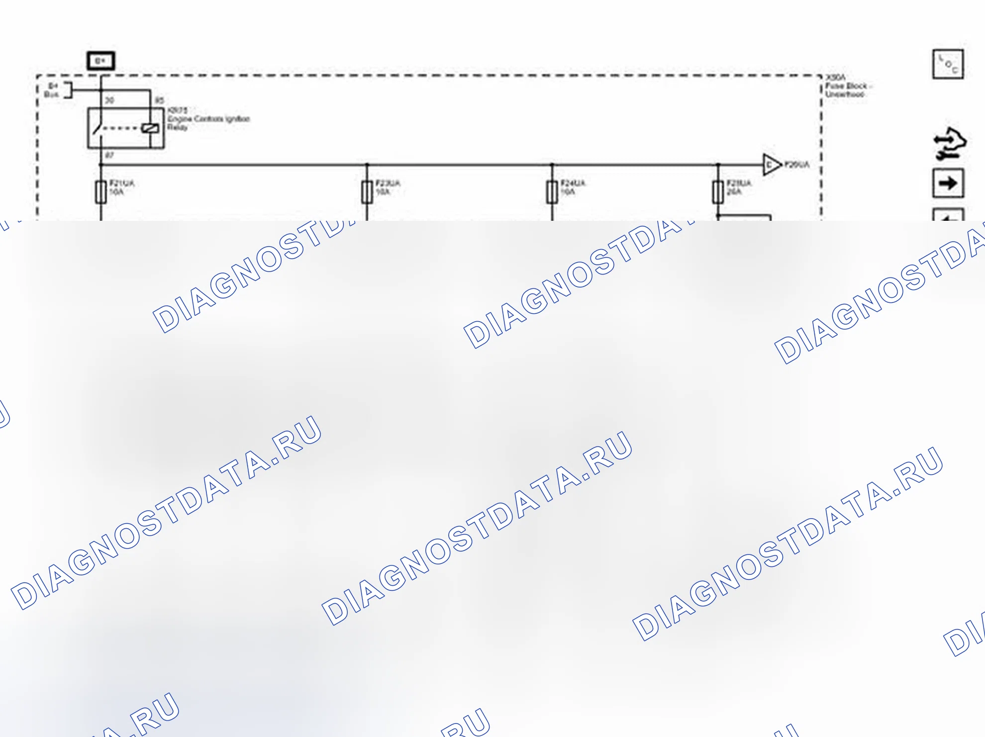 Рис. 61: Предохранители F21UA, F23UA, F24UA и F25UA (LUV или LUW). Chevrolet Sonic I