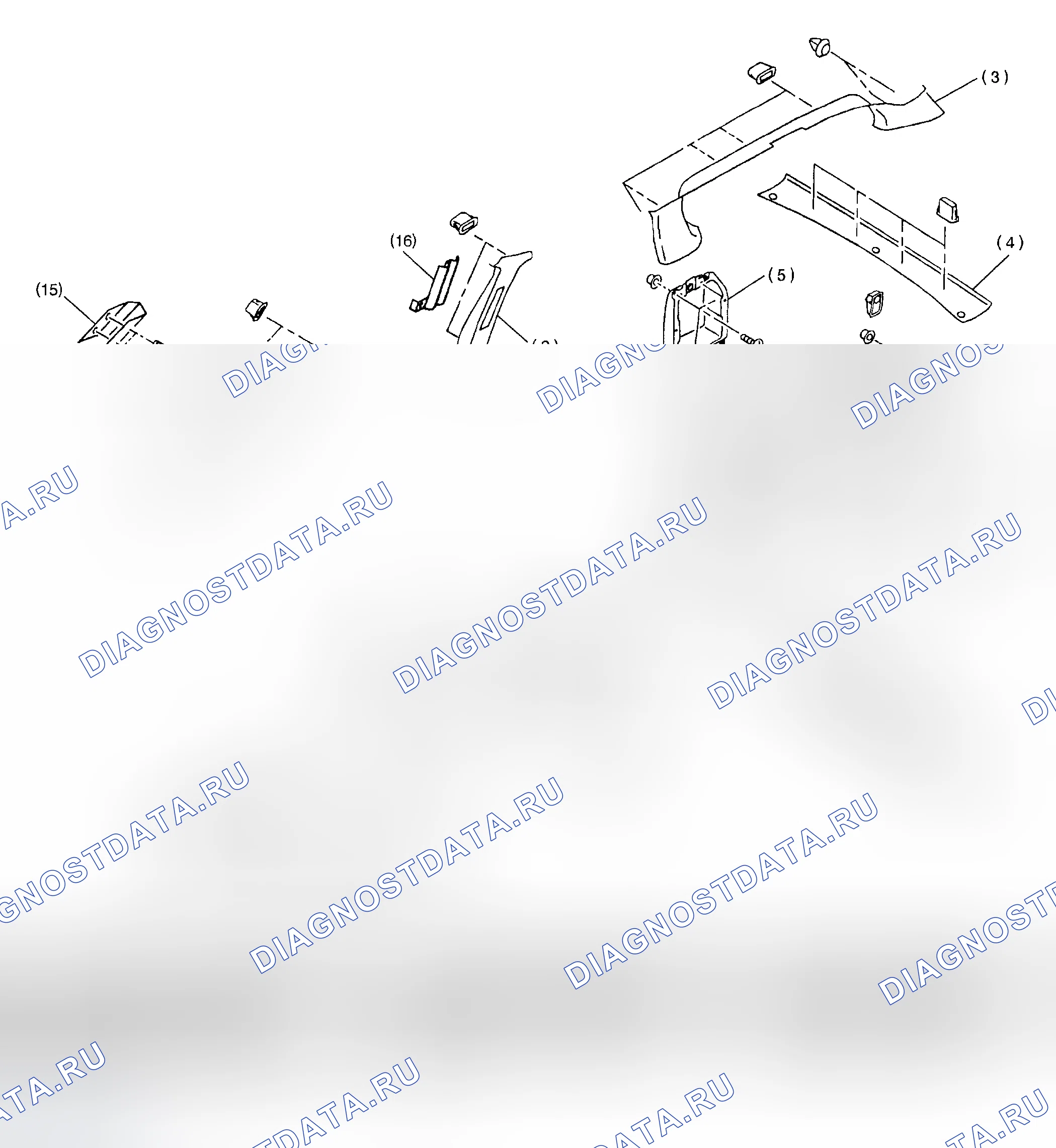 Рис. 7: Покомпонентный вид внутренней отделки (седан). Subaru Legacy BE/BH/BT