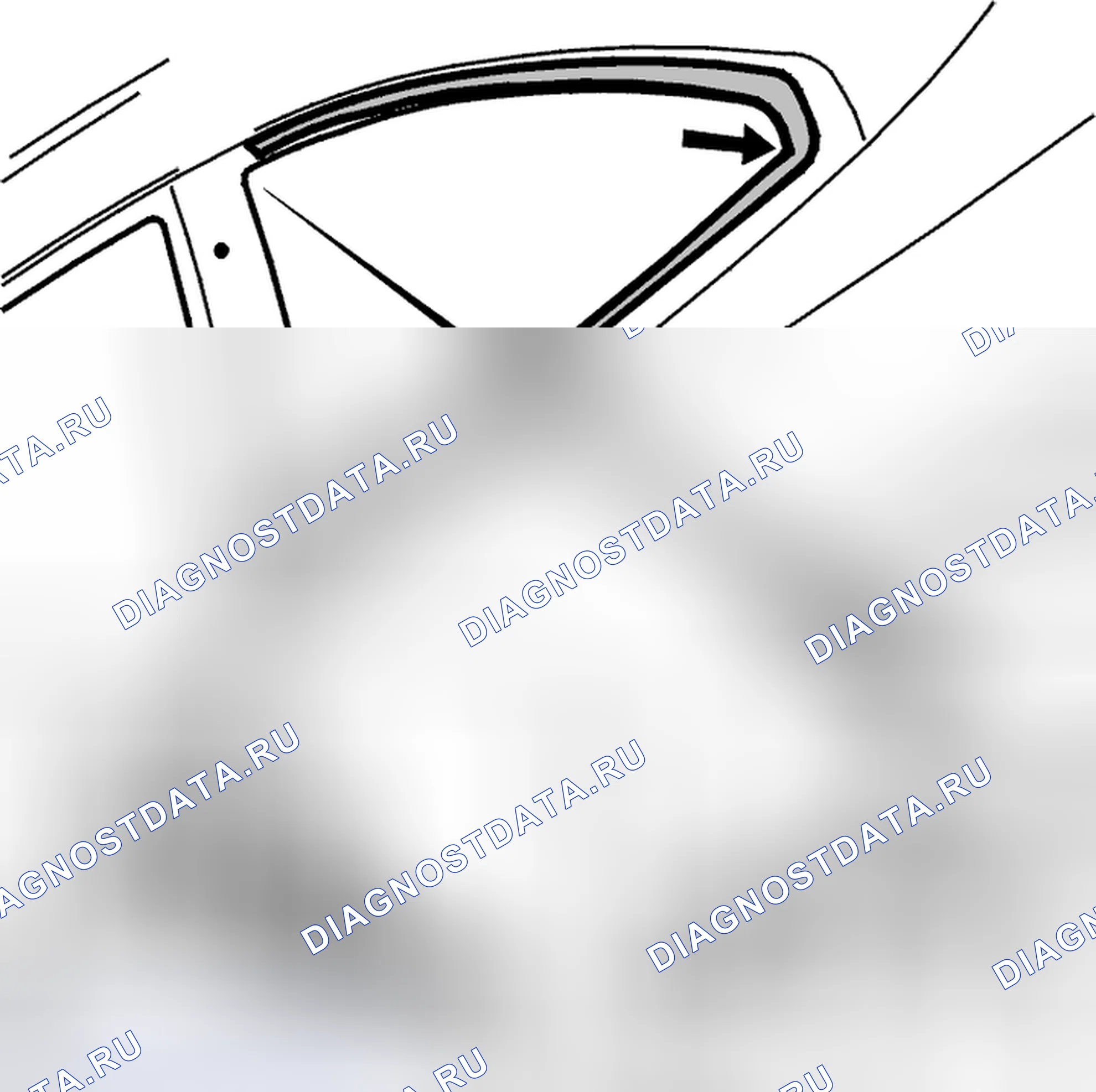 Рис. 36: Установка внешней полосы заднего бокового окна. Volvo C70 I