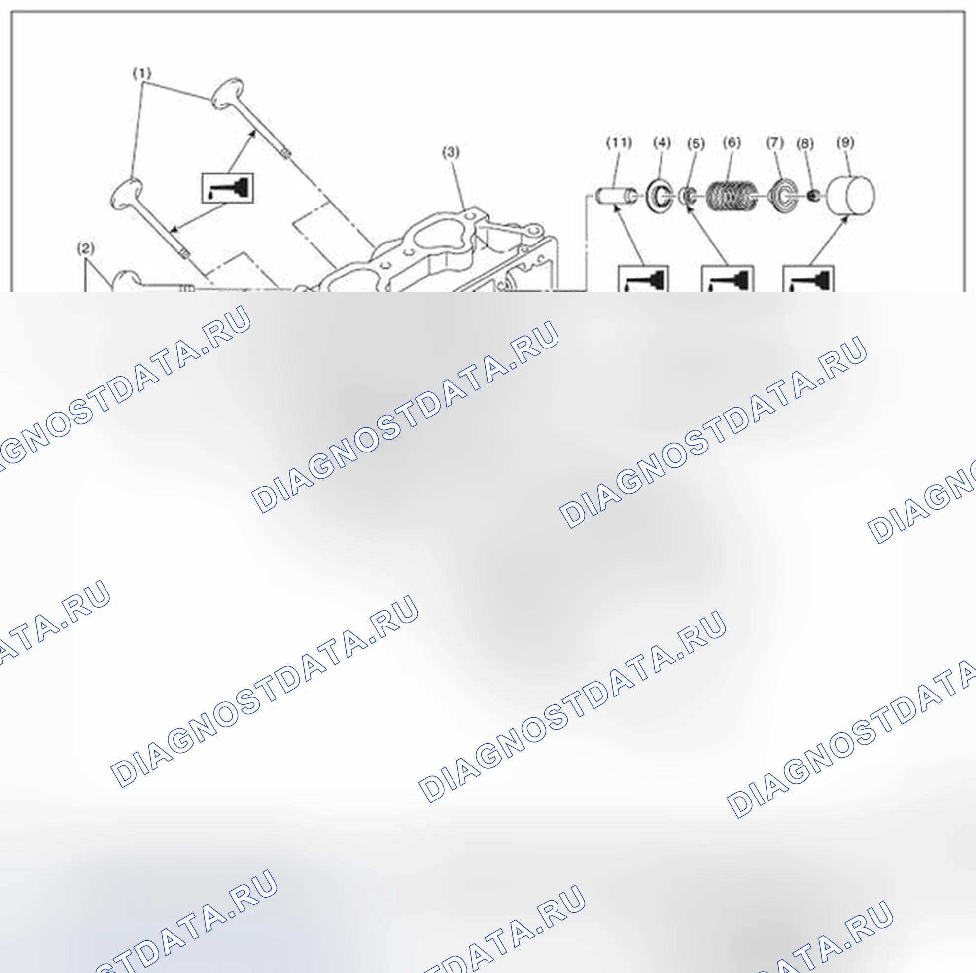 Рис. 514: ГОЛОВКА ЦИЛИНДРА И КЛАПАН В СБОРЕ. Subaru Impreza GK