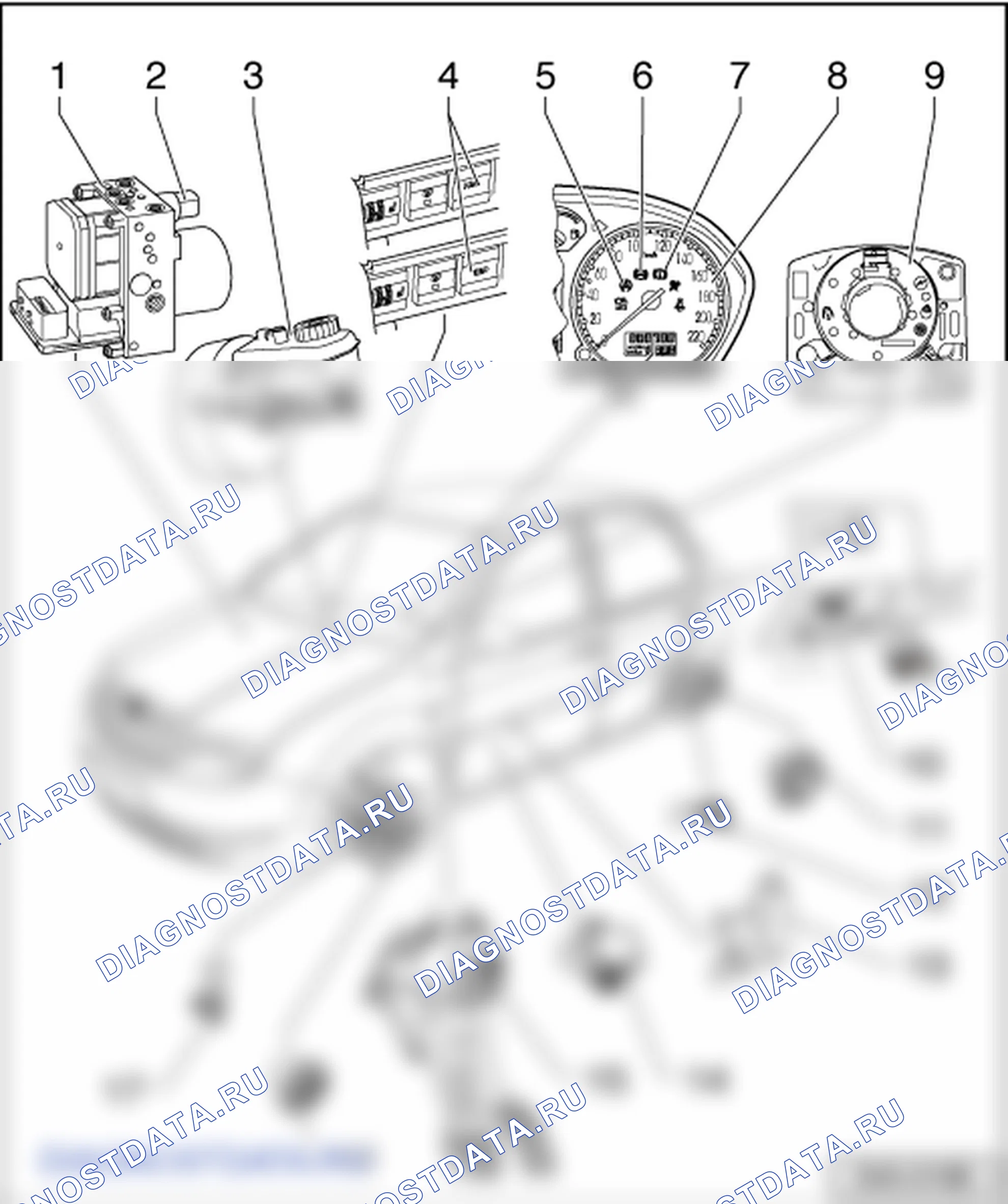 Электрические/электронные узлы и места установки систем ABS/ESP BOSCH 5.7 и BOSCH 8.0. Skoda Fabia I