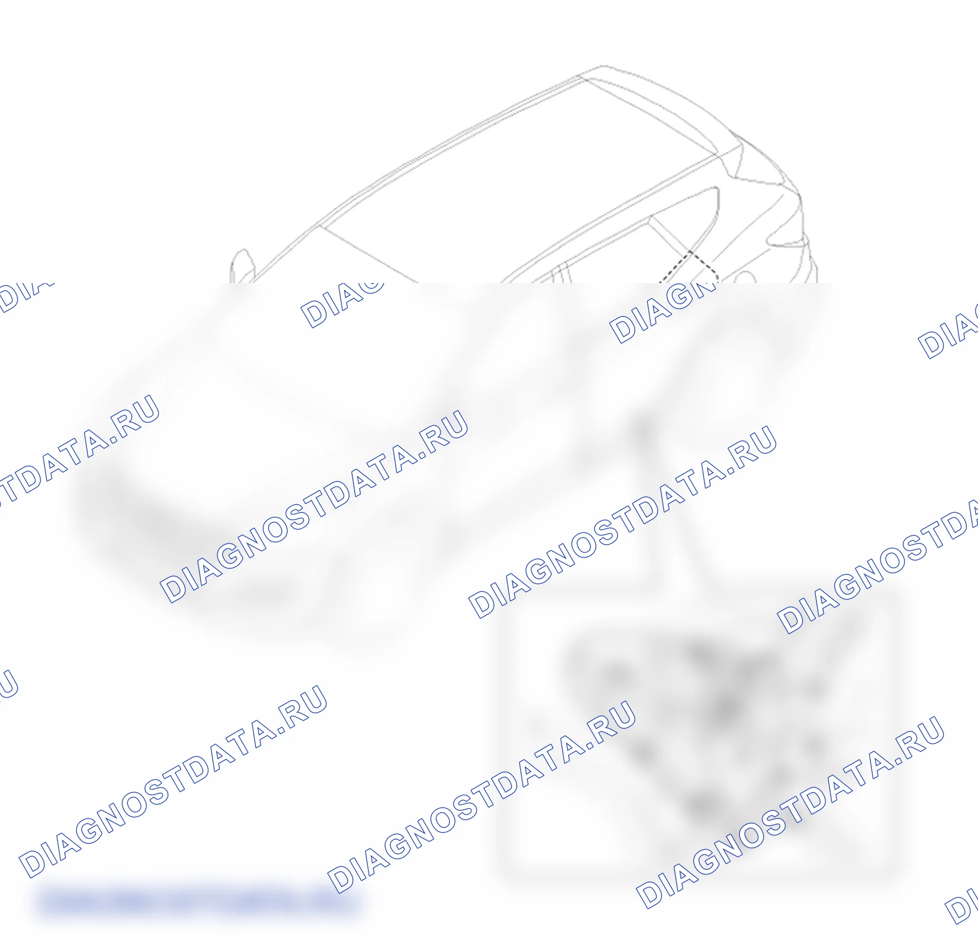 Расположение деталей модуля задней двери. Hyundai Santafe Sport DMA