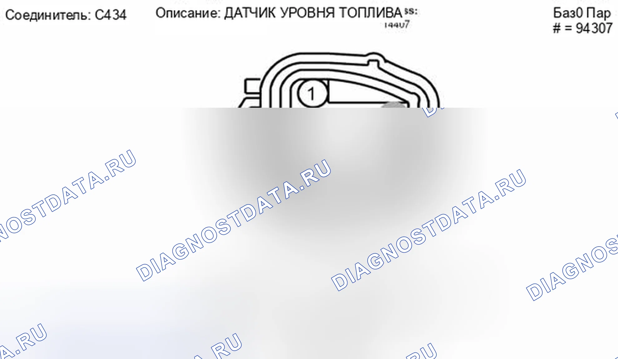 Рис. 128: Вид с торца разъема датчика уровня топлива (C434). Hyundai Lafesta I рестайлинг
