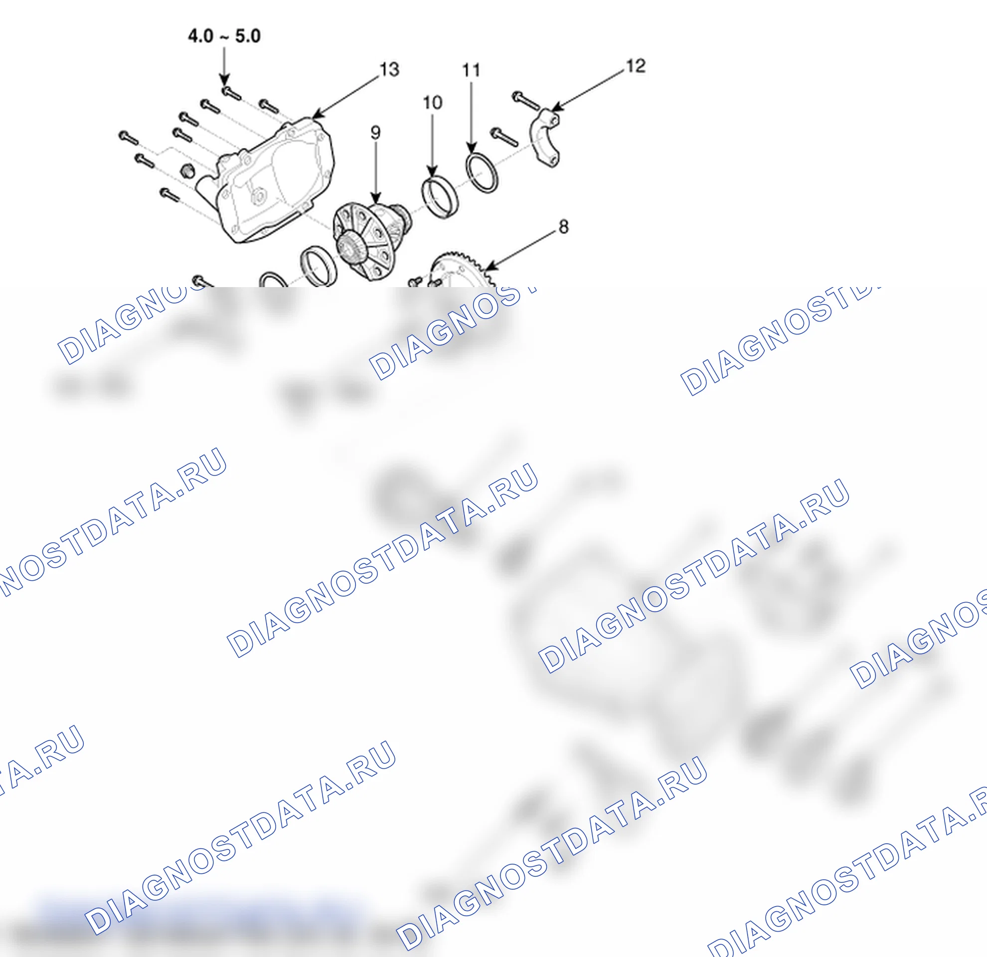 Детали заднего держателя дифференциала. Hyundai ix35 EL