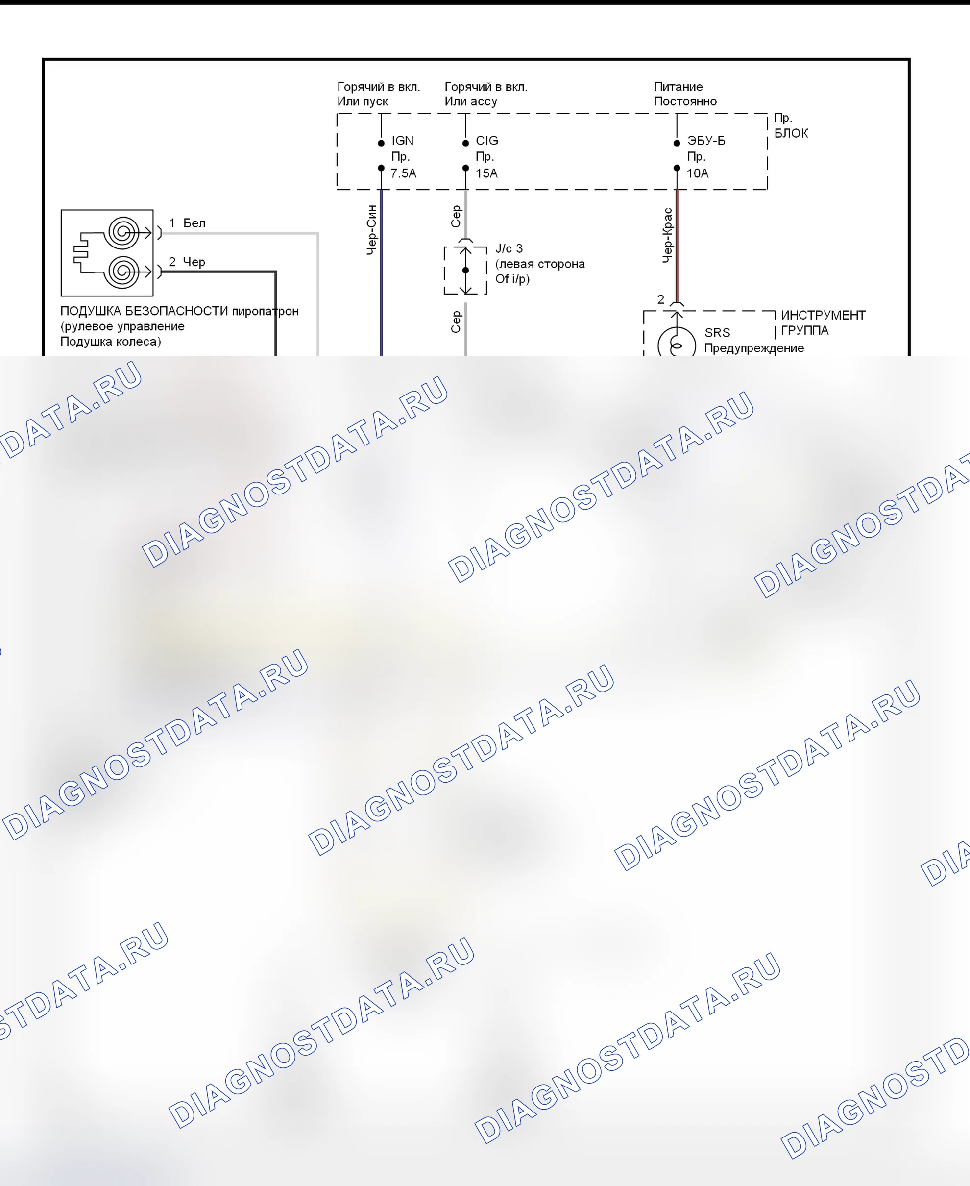 Рис. 1: Схема подключения SRS (Land Cruiser). Toyota Land Cruiser 70