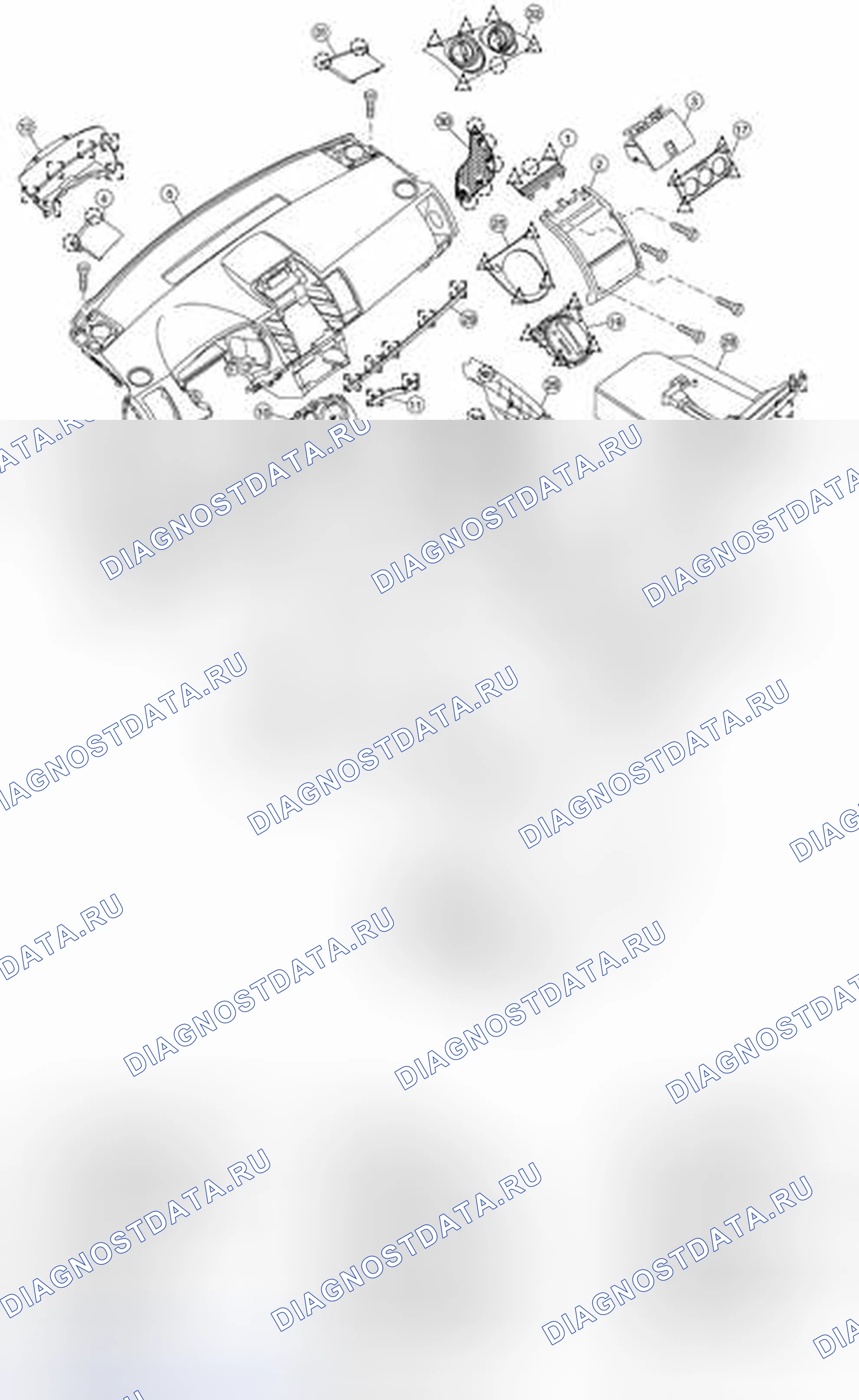 Рис. 4: Идентификация сборочных компонентов приборной панели. Nissan Sentra B16