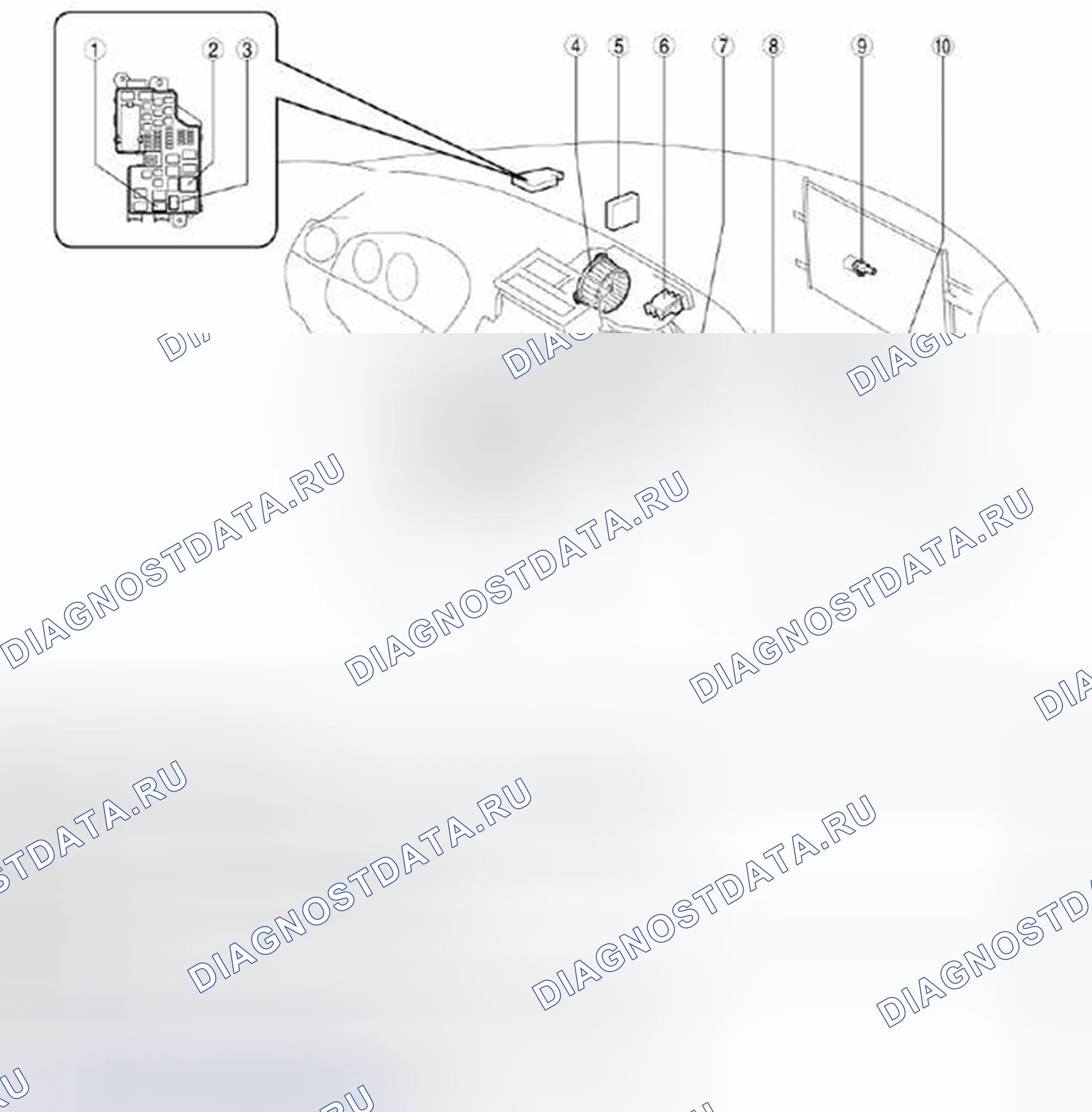Рис. 1: Размещение компонентов системы управления ОВКВ (1 из 2). Mazda 3 BL рестайлинг