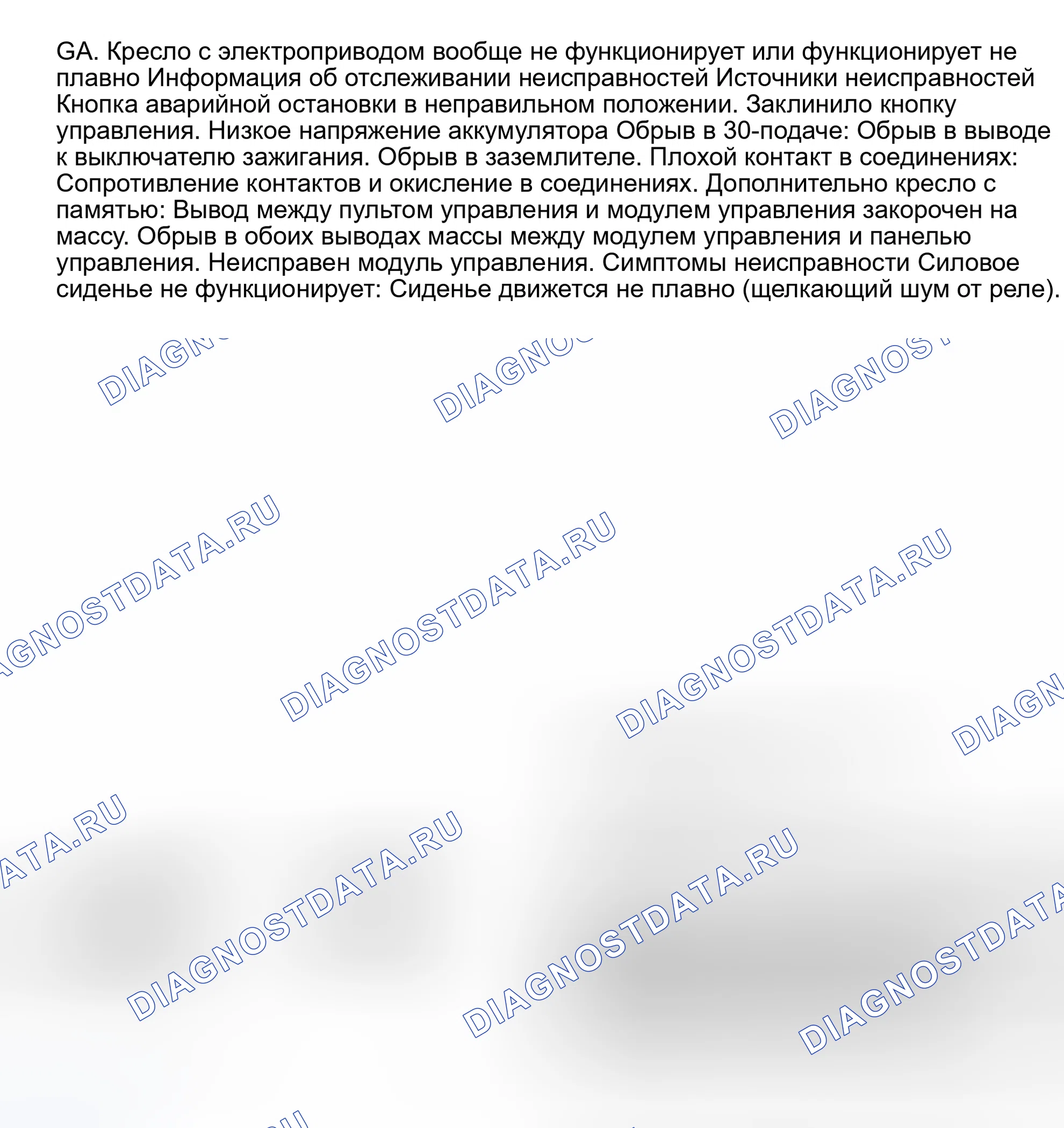 Рис. 1: ИСПЫТАНИЕ GA: СИДЕНЬЕ С ЭЛЕКТРОПРИВОДОМ НЕ РАБОТАЕТ ПЛАВНО ИЛИ ВООБЩЕ. Volvo 940 I