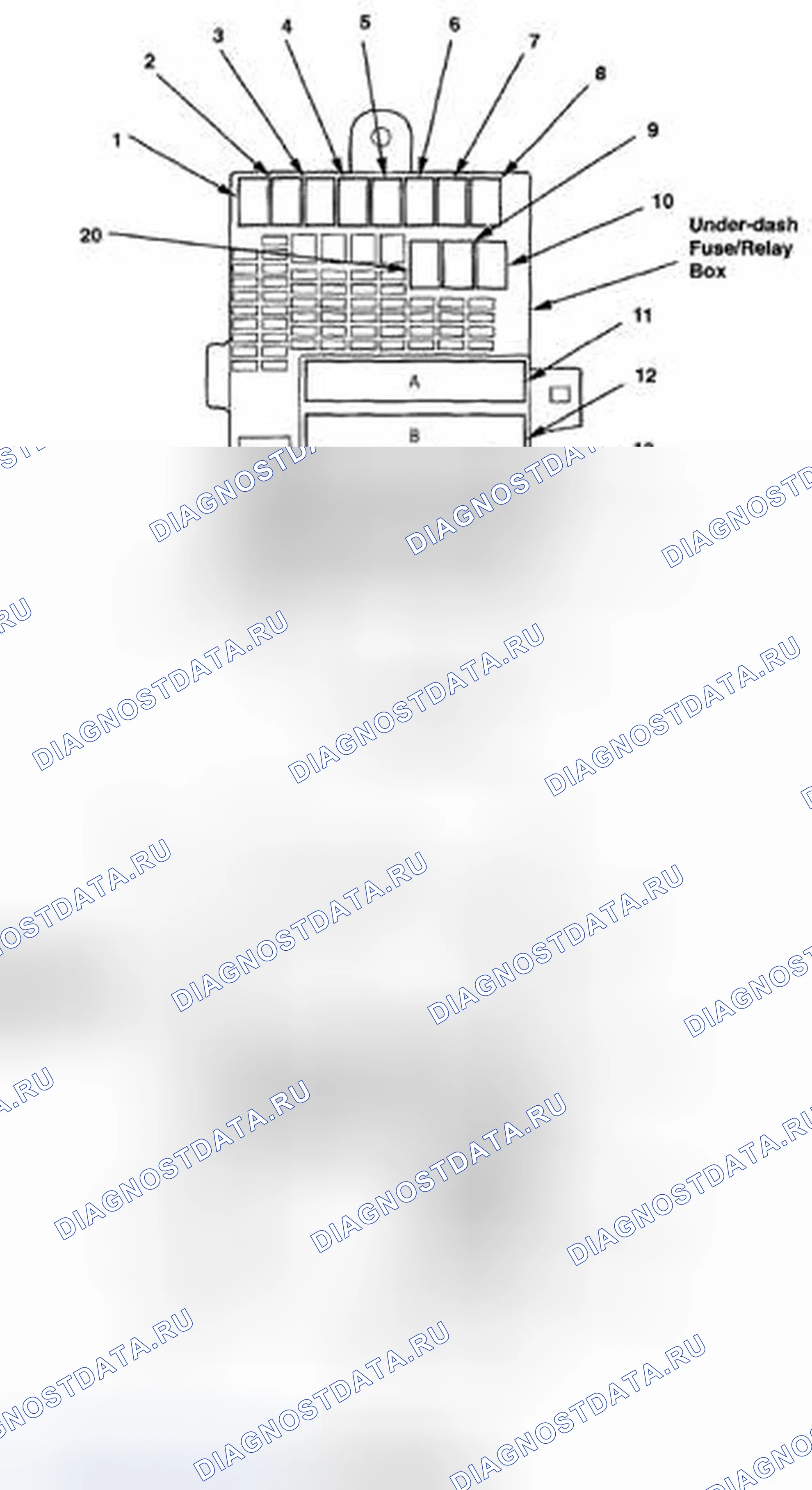 Рис. 612: Блок предохранителей / реле Under-Dash (6-7). Honda Insight ZE2