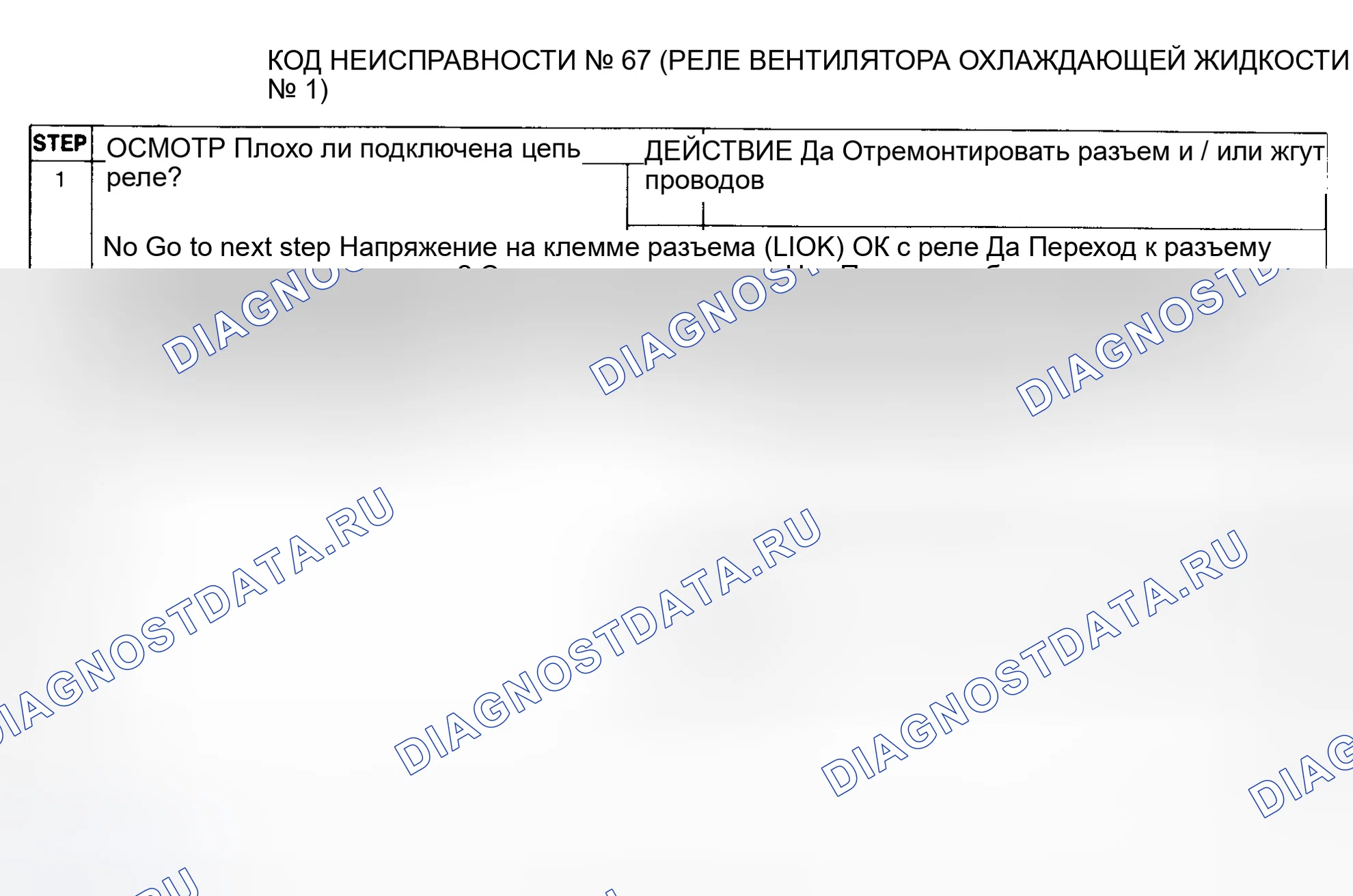 Рис. 73: Диагностическая карта кода неисправности № 67 (реле вентилятора охлаждающей жидкости № 1). Mazda MX-6 I