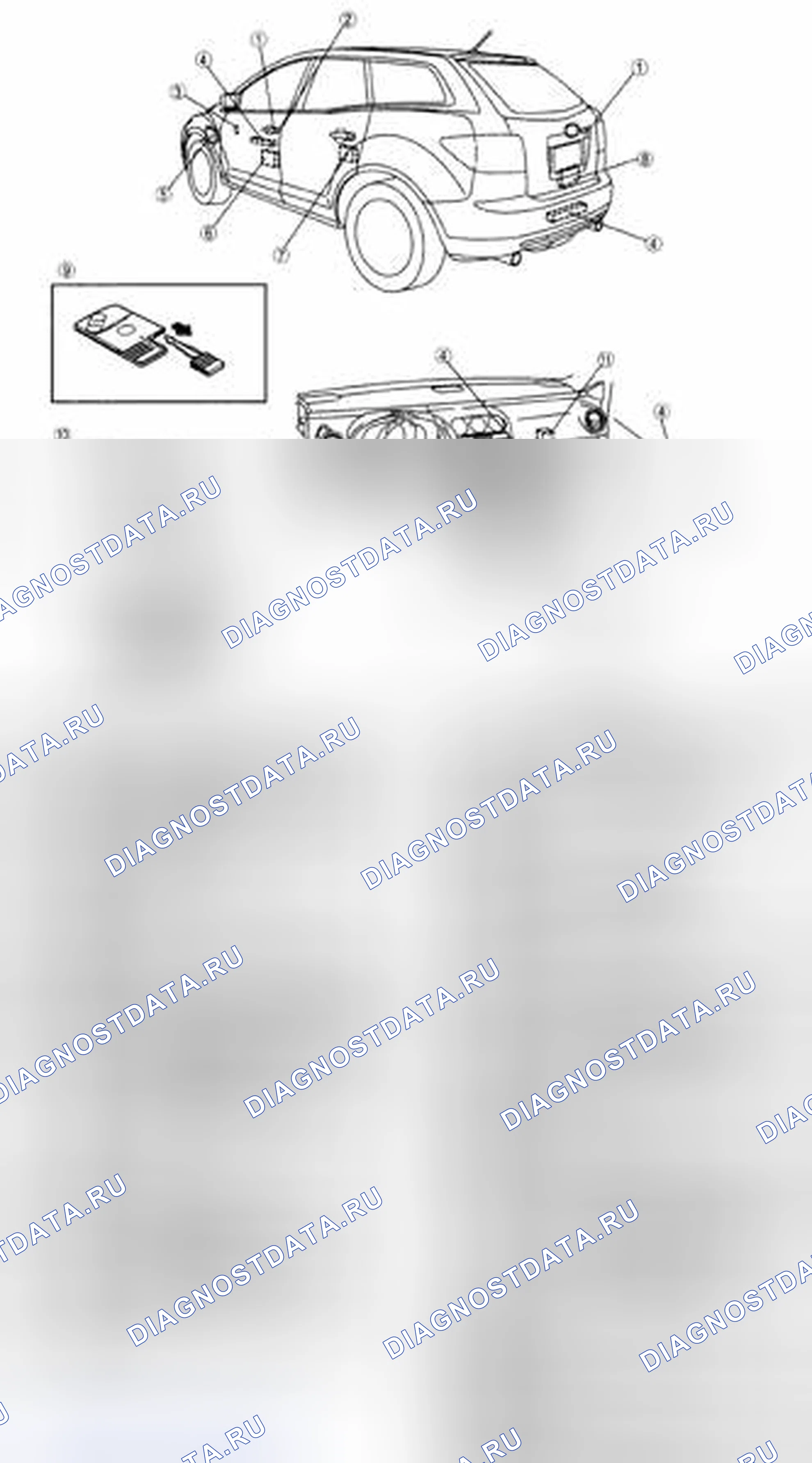 Рис. 25: ИНДЕКС РАСПОЛОЖЕНИЯ ЗАЩИТНЫХ И ЗАМКОВ. Mazda CX-7 I