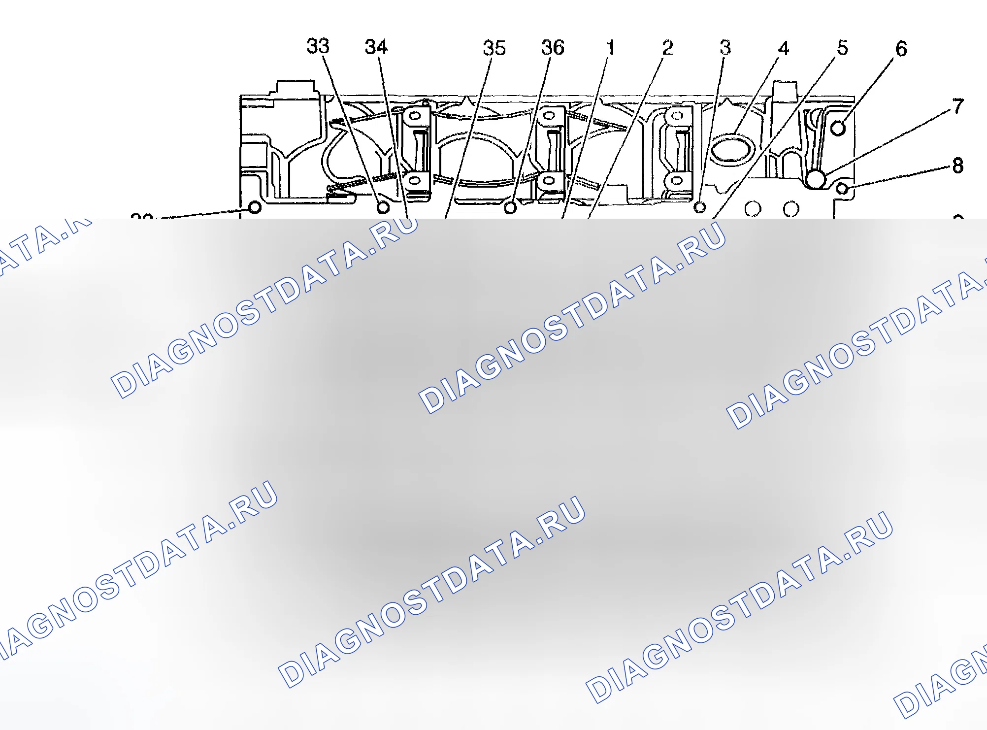 Рис. 53: Блок двигателя - вид снизу. Chevrolet Suburban K2500 GMT800