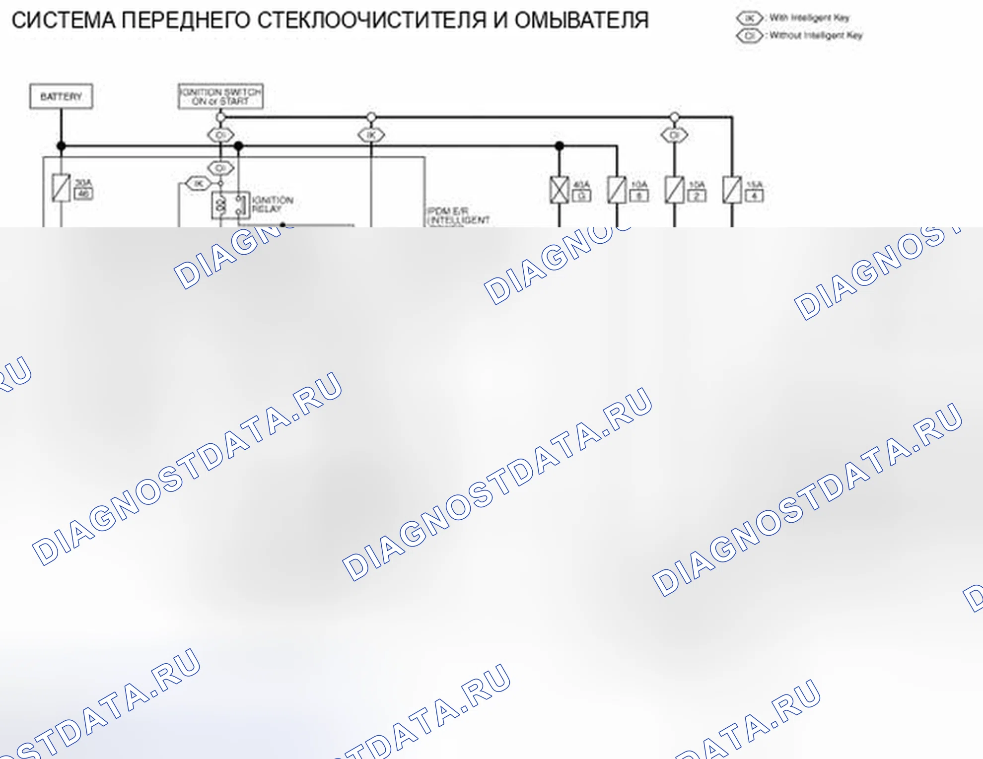 Рис. 23: электросхема - СИСТЕМА ПЕРЕДНЕГО СТЕКЛООЧИСТИТЕЛЯ И ОМЫВАТЕЛЯ. Nissan Cube III