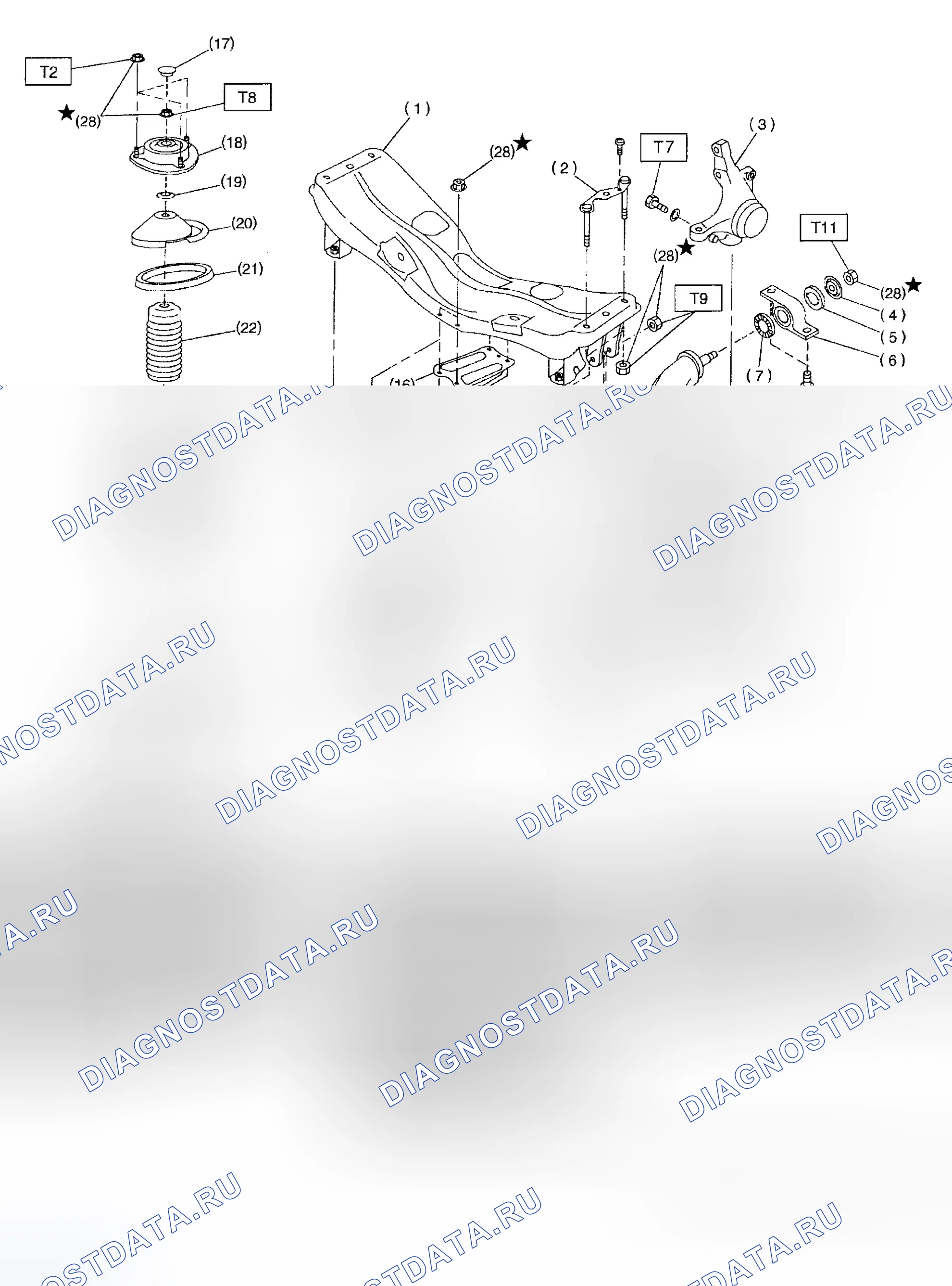 Рис. 1: ОПИСАНИЕ передней подвески. Subaru Outback BH