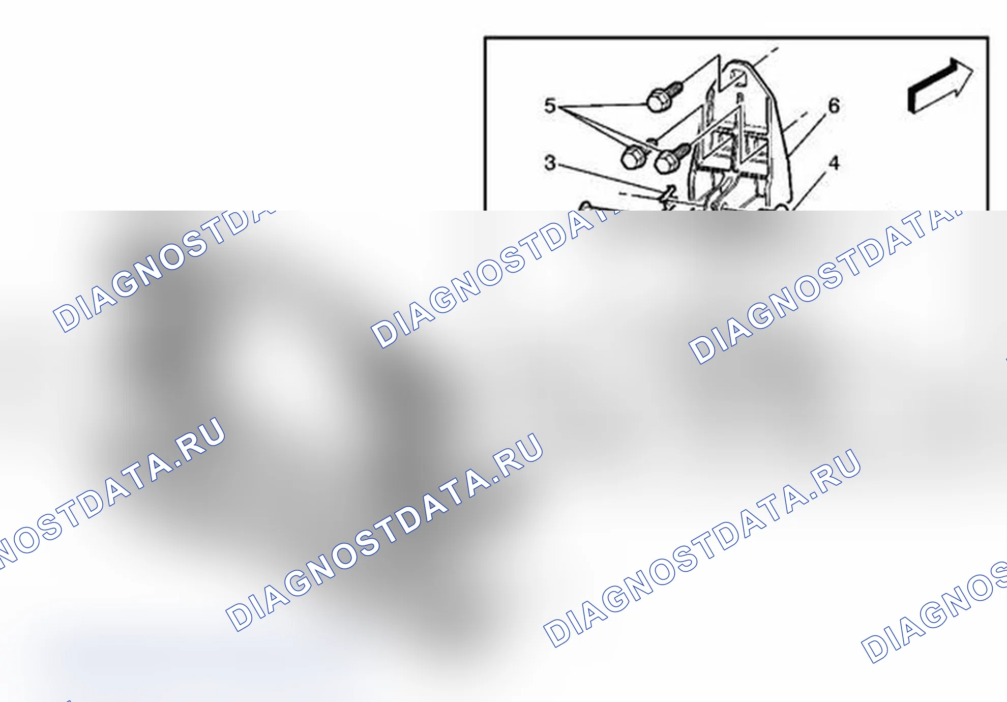 Рис. 17: Замена петли откидной панели отсека складной верхней укладки - передняя часть. Pontiac G6 I final