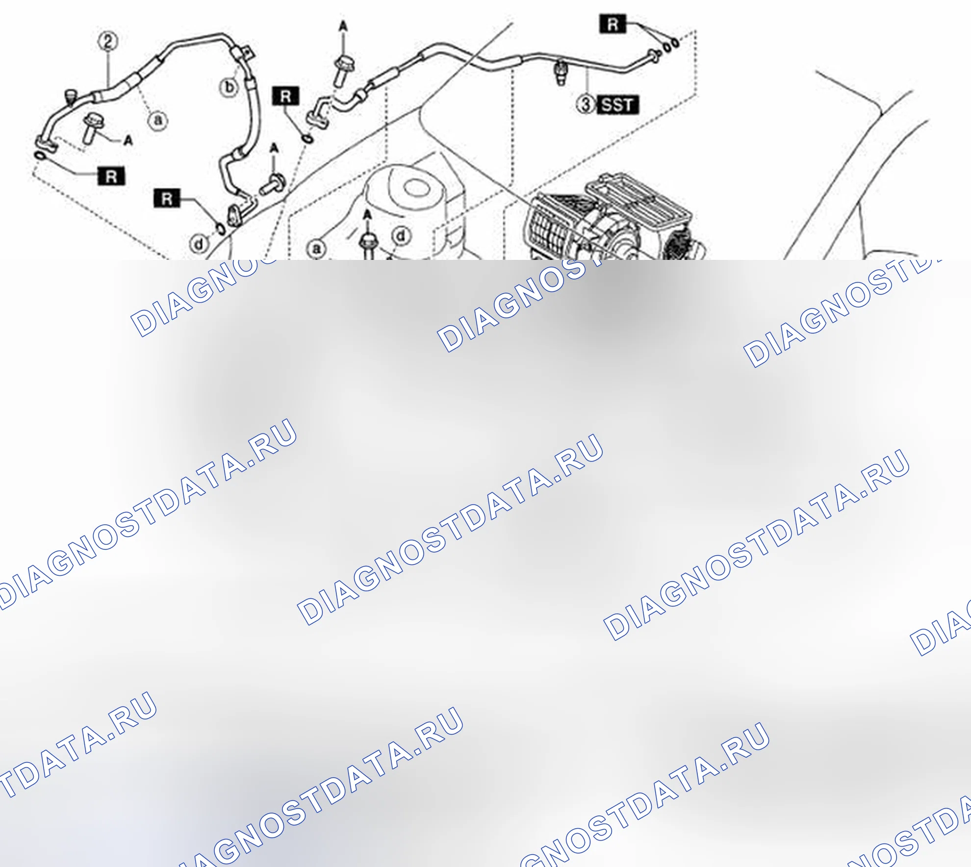 Рис. 121: ДЕМОНТАЖ / МОНТАЖ ТРУБОПРОВОДА ХЛАДАГЕНТА. Mazda 5 I рестайлинг