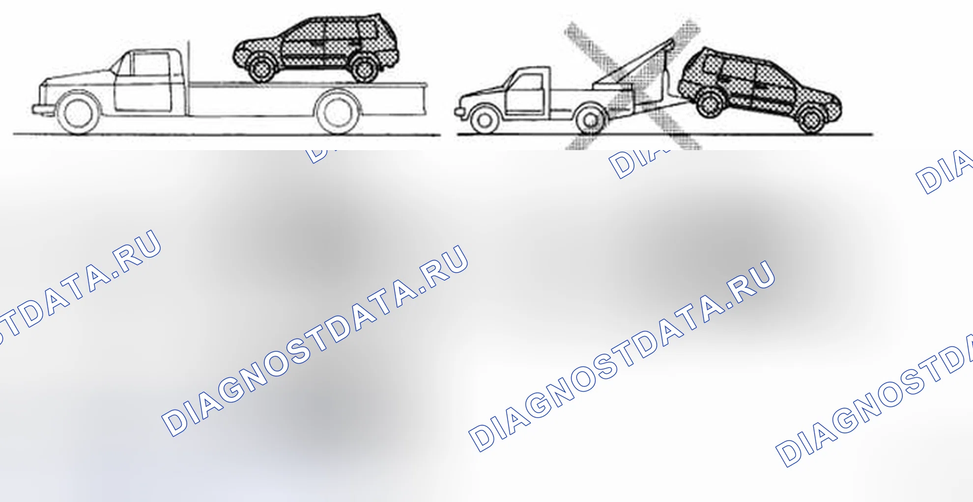Рис. 66: Буксировка эвакуатора. Nissan X-Trail I