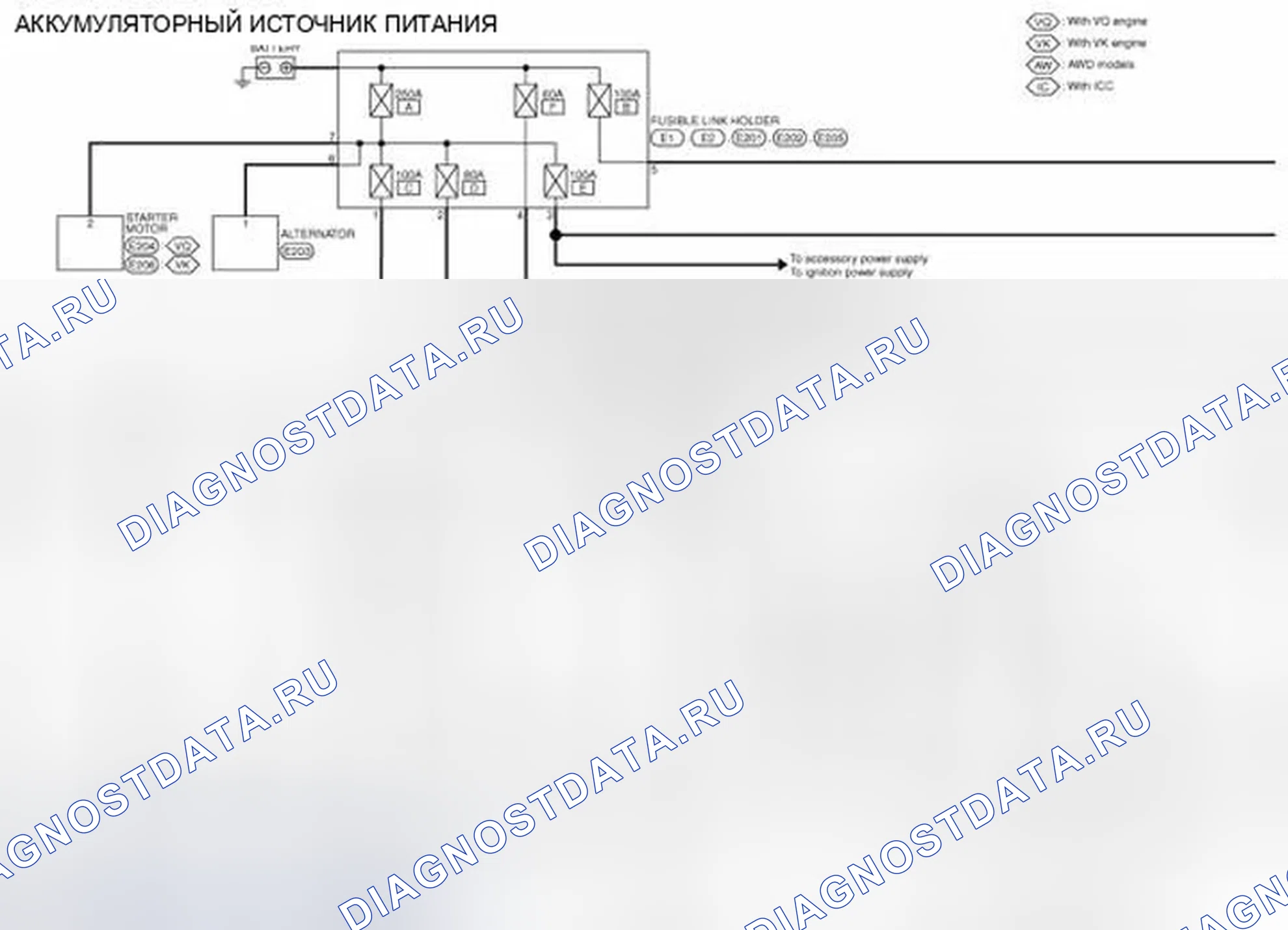 Рис. 3: электросхема - ПИТАНИЕ ОТ АККУМУЛЯТОРНОЙ БАТАРЕИ. Infiniti FX35 II рестайлинг