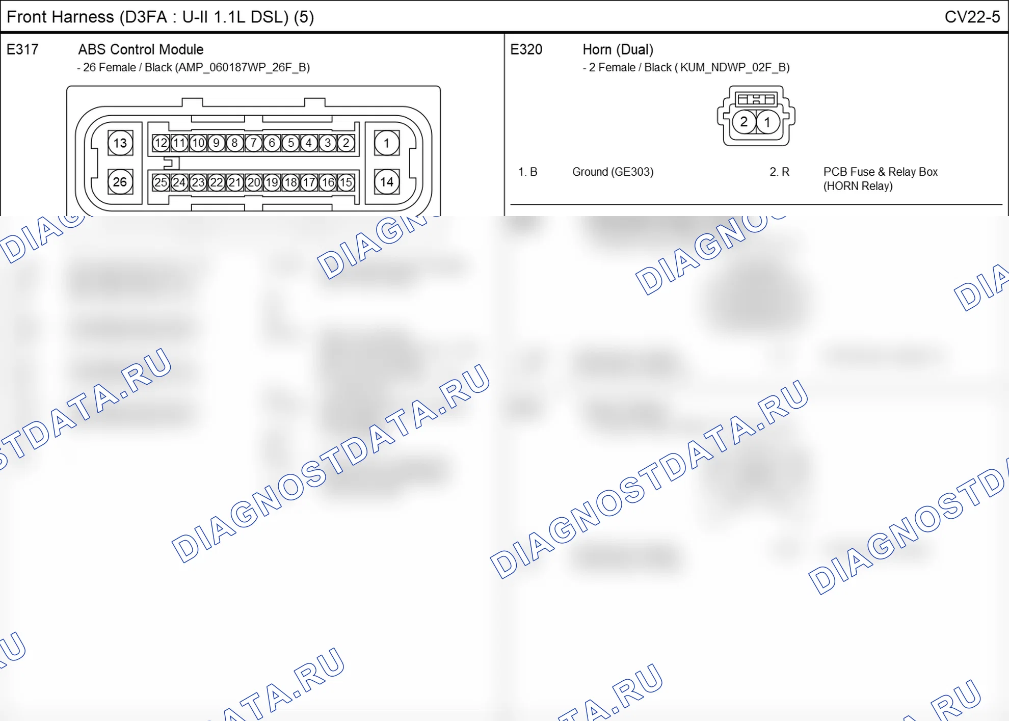 Распиновка разъёма CV22-5 — front harness. Hyundai GRAND i10/Xcent BA