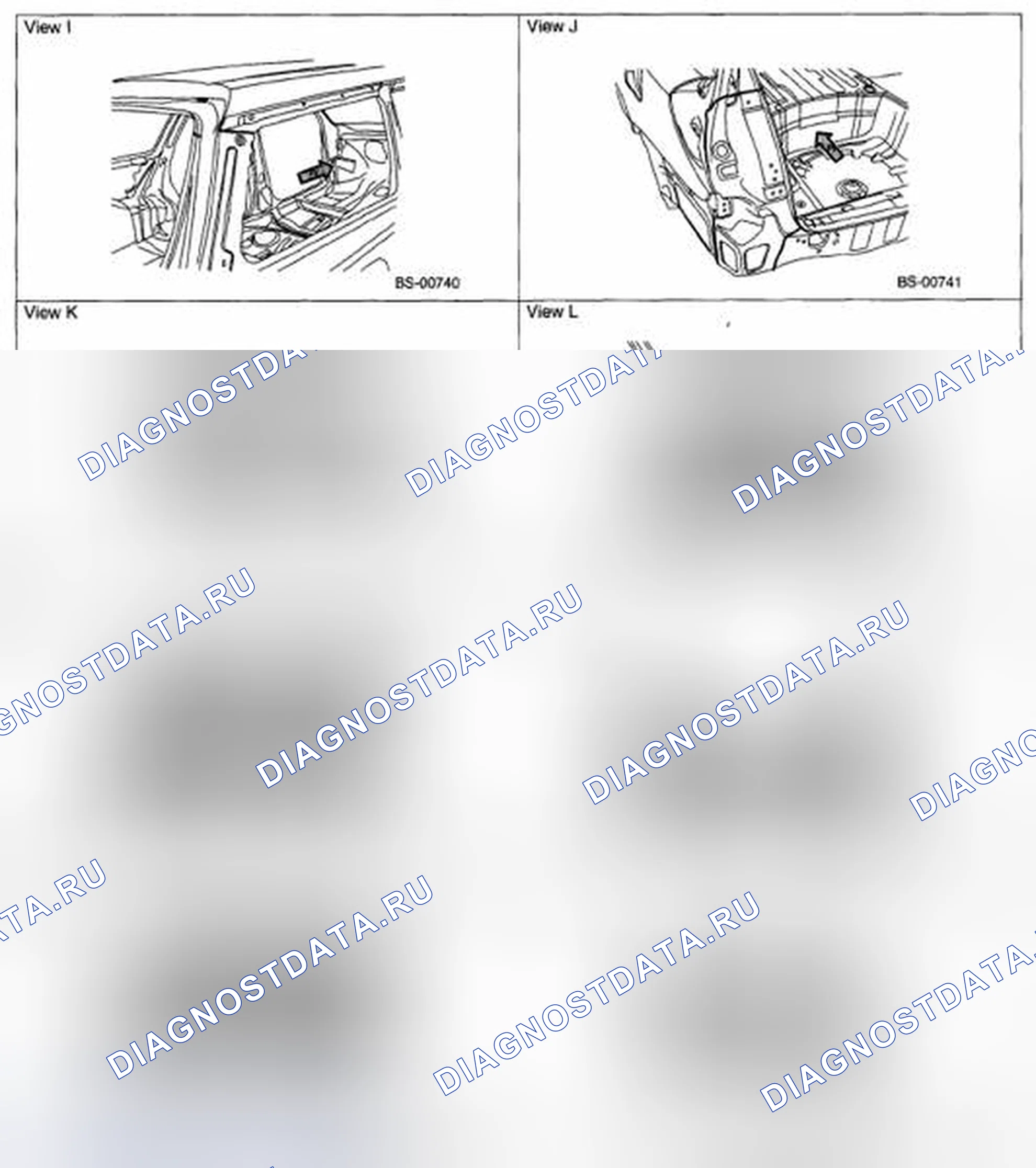 Рис. 56: Расположение точек уплотнения кузова - модель вагона и седана (3 из 5). Subaru Outback BP рестайлинг