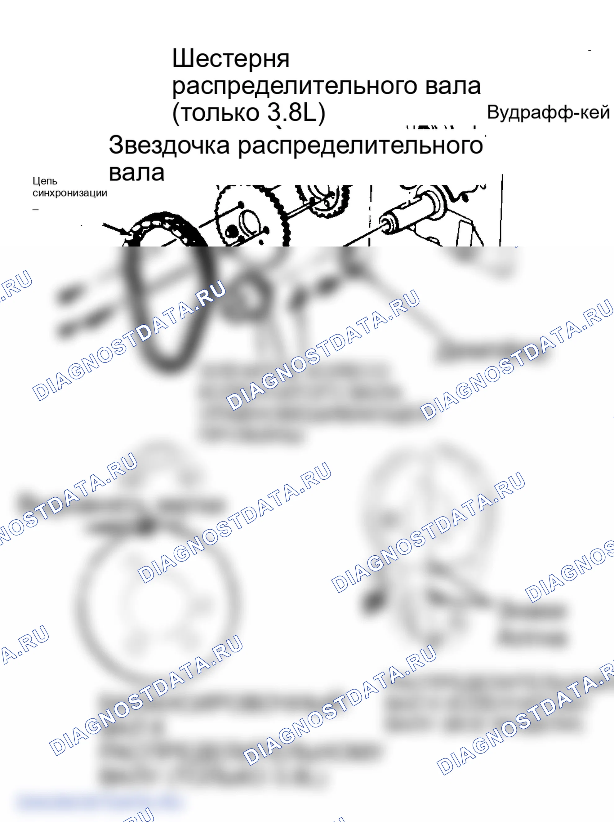 Рис. 53: Выравнивание отметок балансировочного вала и распределительного вала «3800». Oldsmobile Cutlass Ciera I