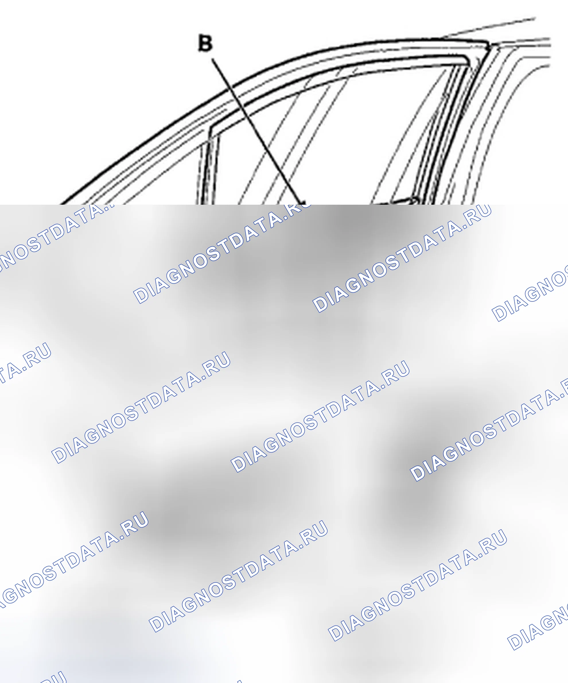 Рис. 146: Замена внешней погодной полосы стекла задней двери. Acura TSX II
