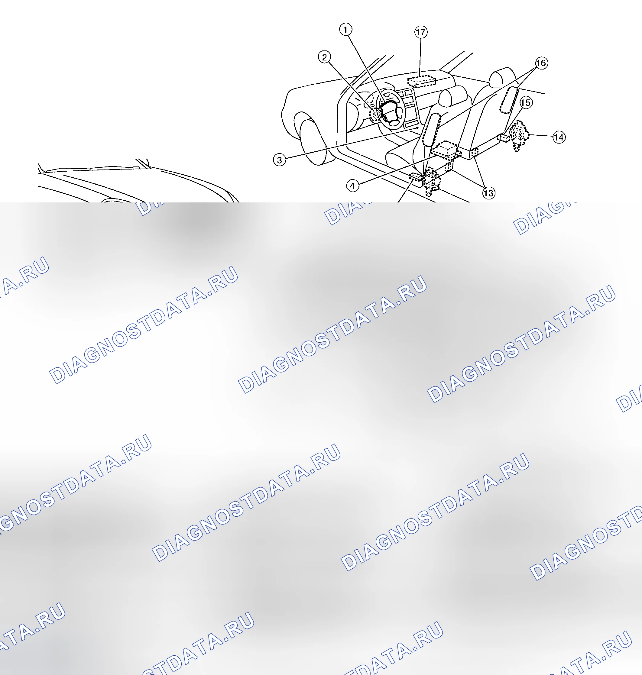 Рис. 48: Расположение компонентов SRS. Honda Mobilio I