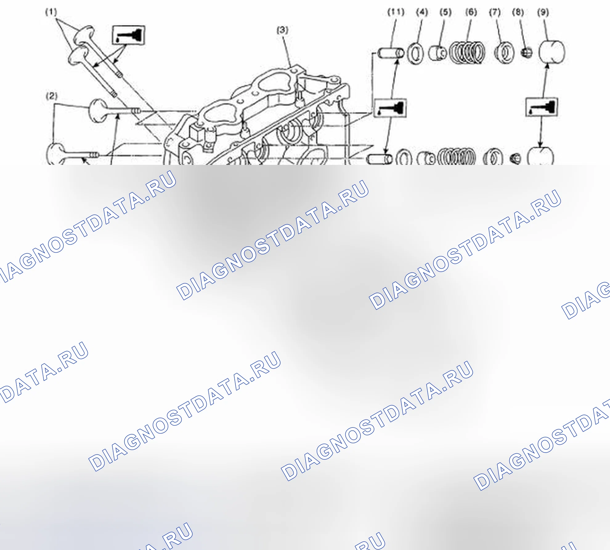 Рис. 142: Идентификация компонентов головки цилиндров. Subaru Impreza GD/GC/GG рестайлинг 2