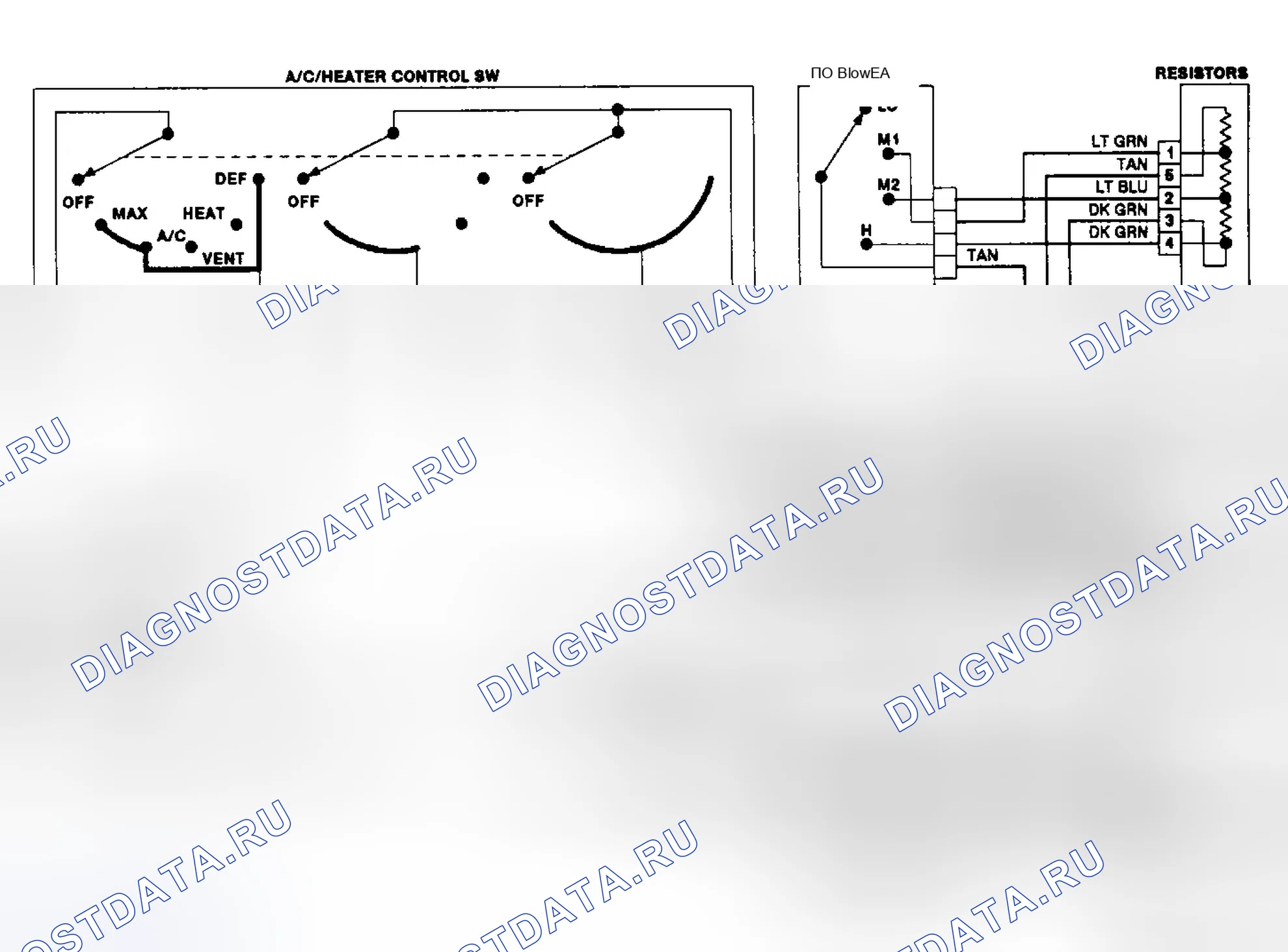 Рис. 9: Схема подключения системы кондиционер-отопитель (Horizon и Omni). Dodge Shadow I