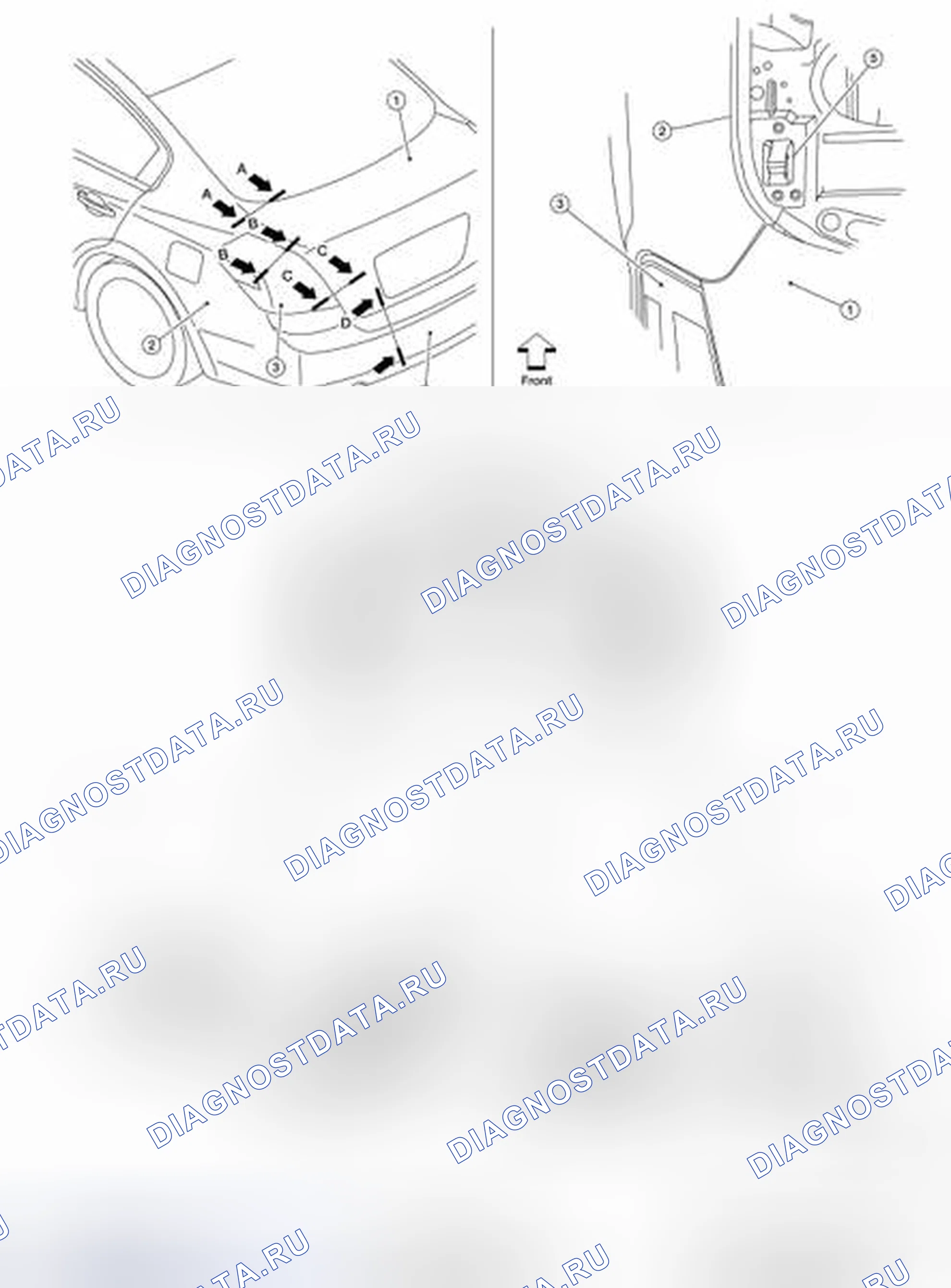 Рис. 238: УЗЕЛ КРЫШКИ БАГАЖНИКА: регулировка. Nissan Altima L32